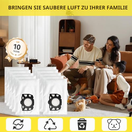 Thumbnail 7 de 10 Stück Staubsaugerbeutel für Kärcher WD3 – compatible Ersatzbeutel, MV3, SE4001/SE4002