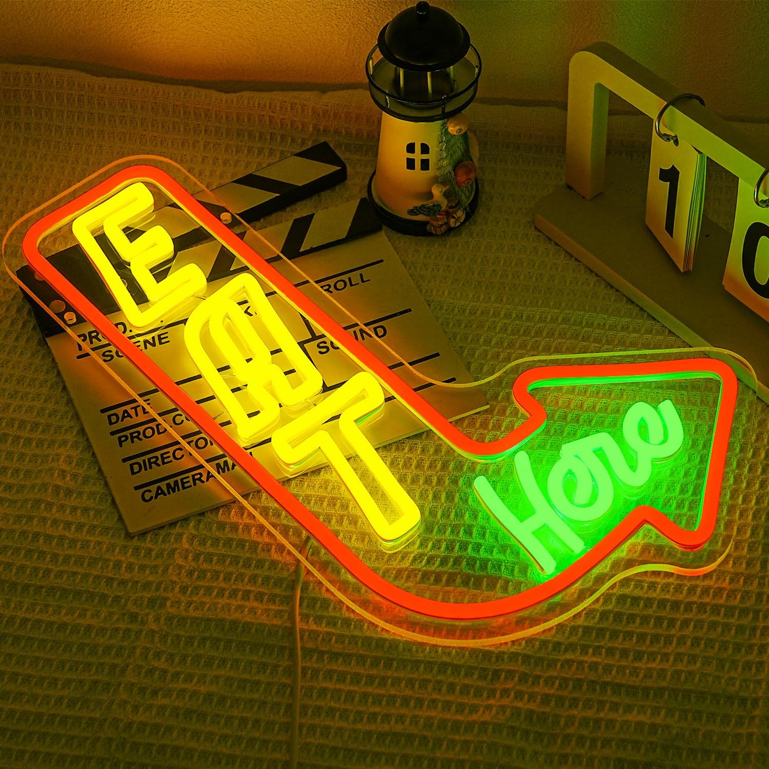 Detalle de LMSIGNLY Eat Here Neon Schild – Pfeil-Neon für Küche, Wohnzimmer und mehr