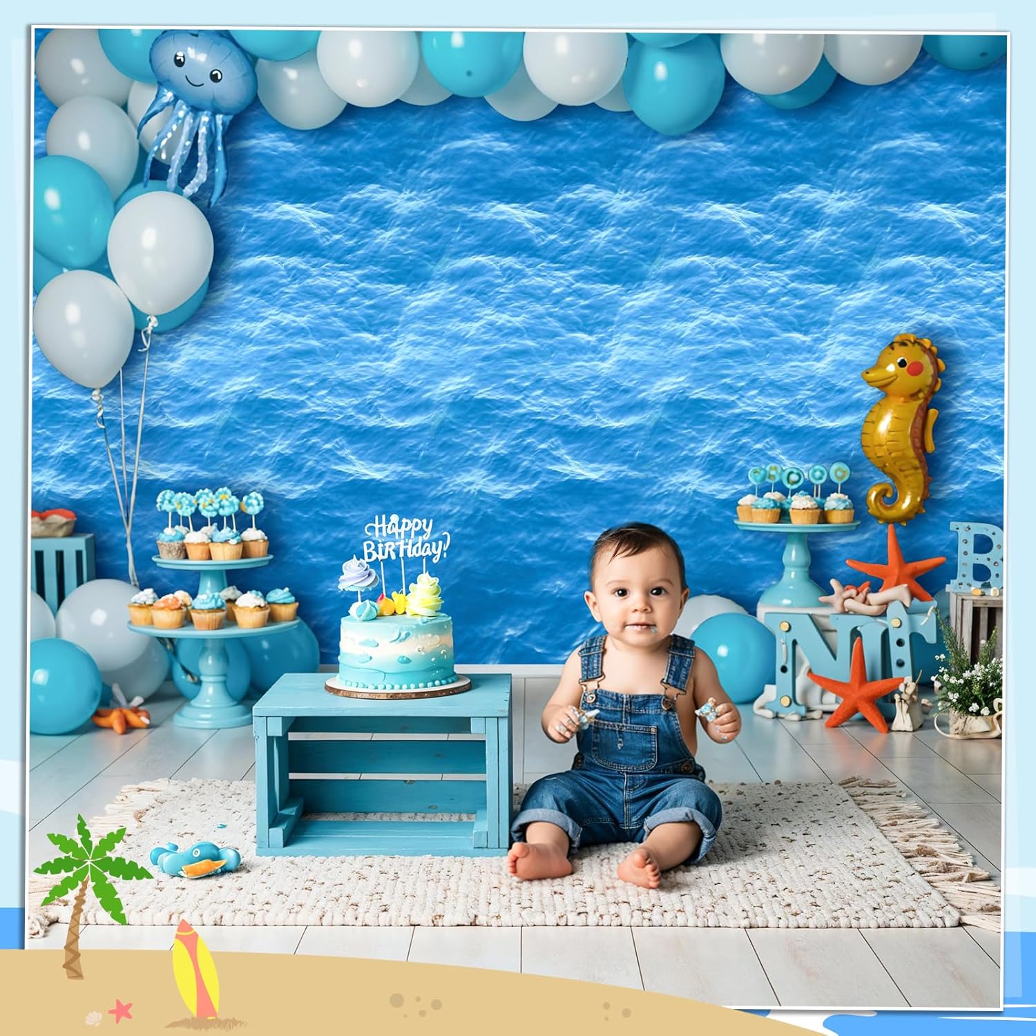 Thumbnail 4 de NatNarr 3-Pack Ocean Waves Disposable Plastic Tablecloths (54 x 108 in)