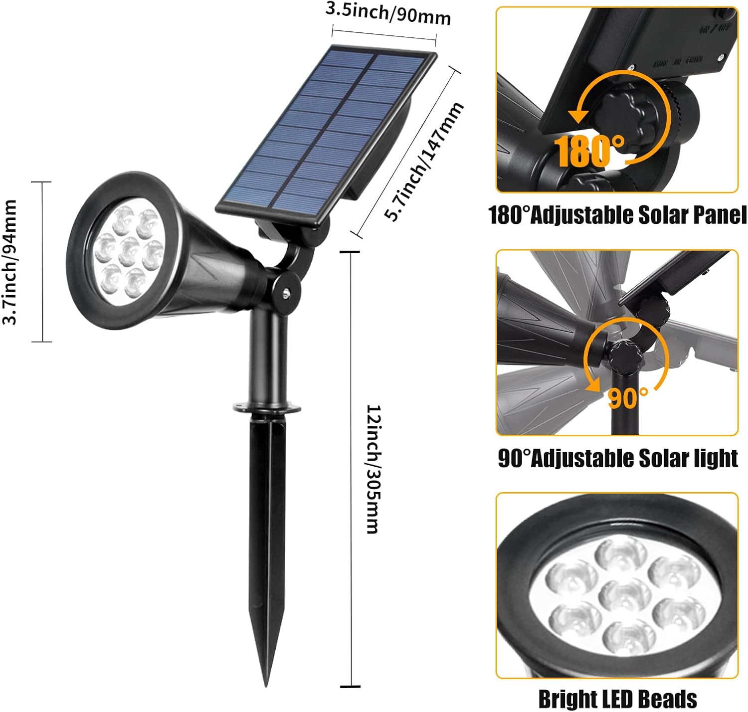 Thumbnail 5 de Solar landscape spotlights 180° 3000K