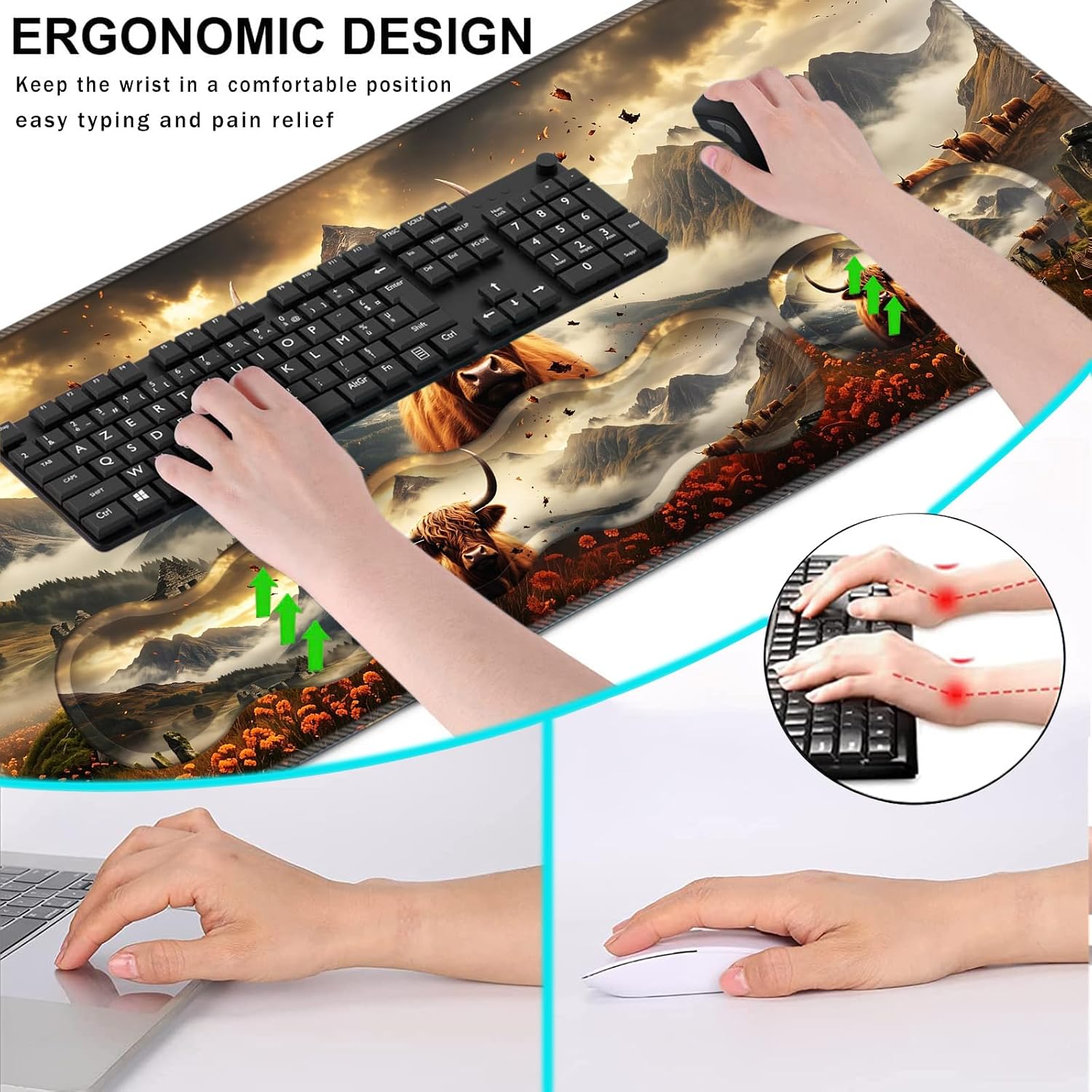 Thumbnail 5 de CICPLKSE Keyboard Wrist Rest and Mouse Pad Set, Memory Foam, Highland Cow