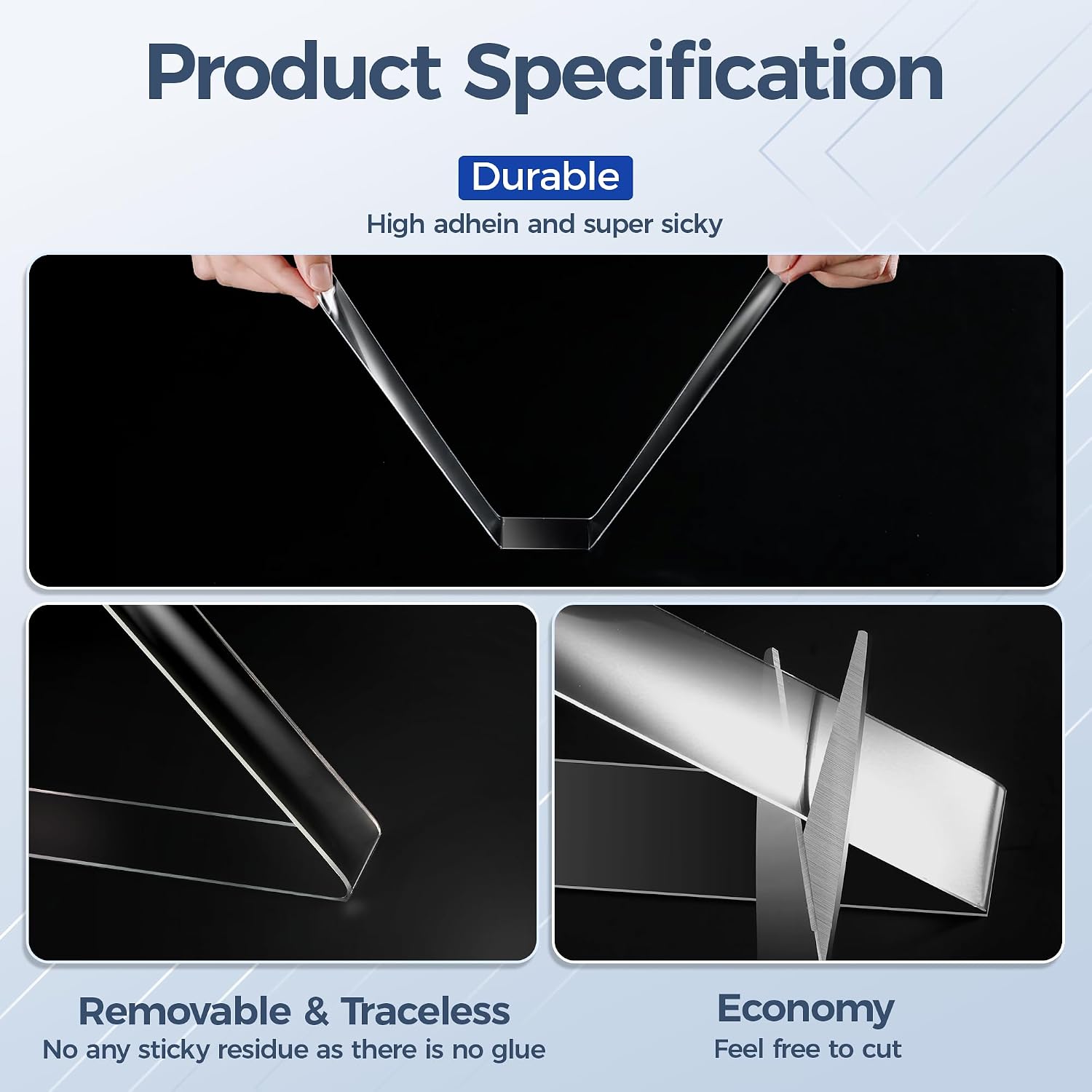 Detalle de Delamu 5 m Clear Double-Sided Mounting Tape, 20 mm x 1 mm Acrylic Gel