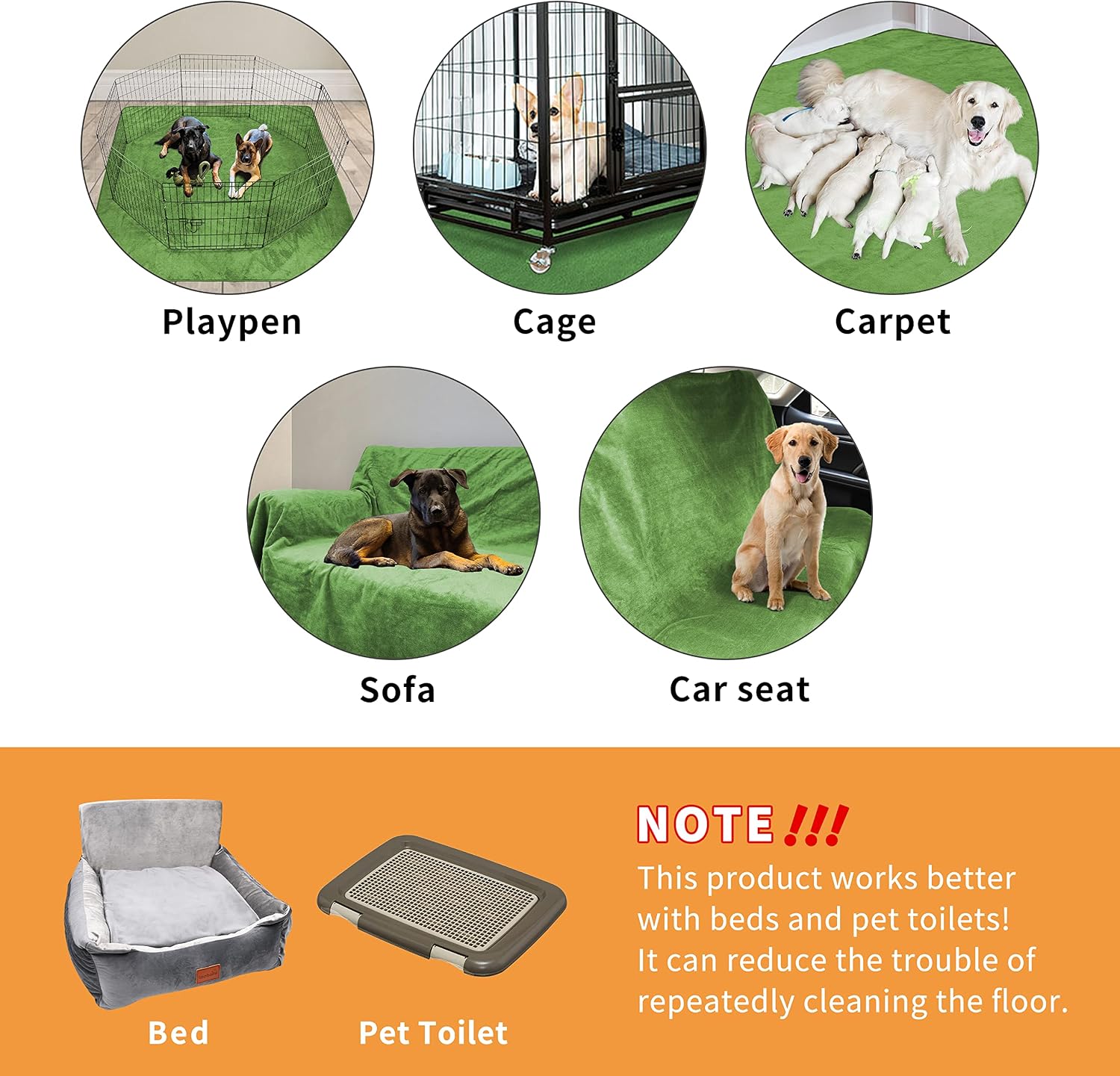 Thumbnail 5 de 2 Packs Washable Dog Puppy Pads 100x70cm Grey Green