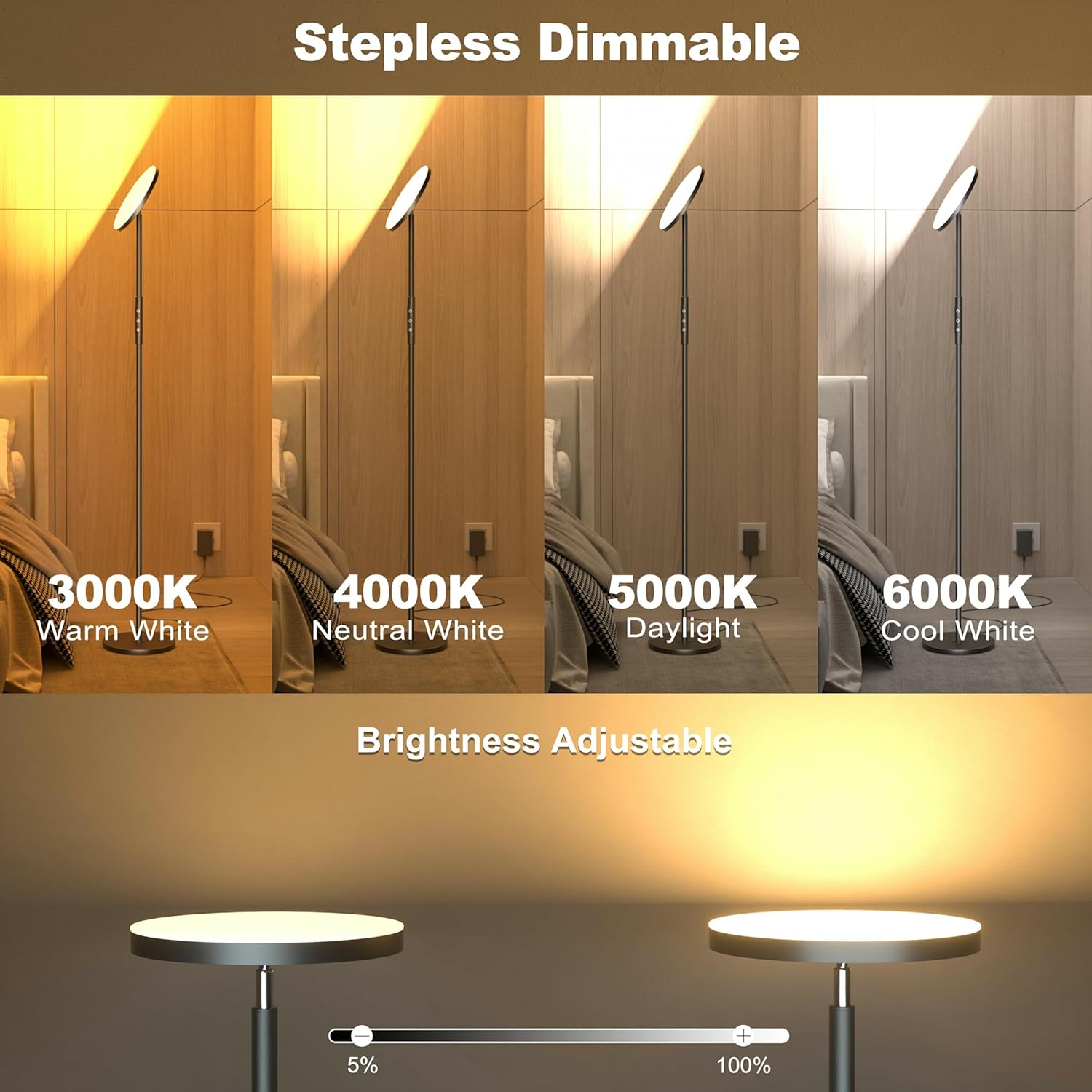 Thumbnail 1 de Yikuneng Lampada da Terra 36W con LED, 3600LM e telecomando dimmerabile con touch, 2700K–6500K