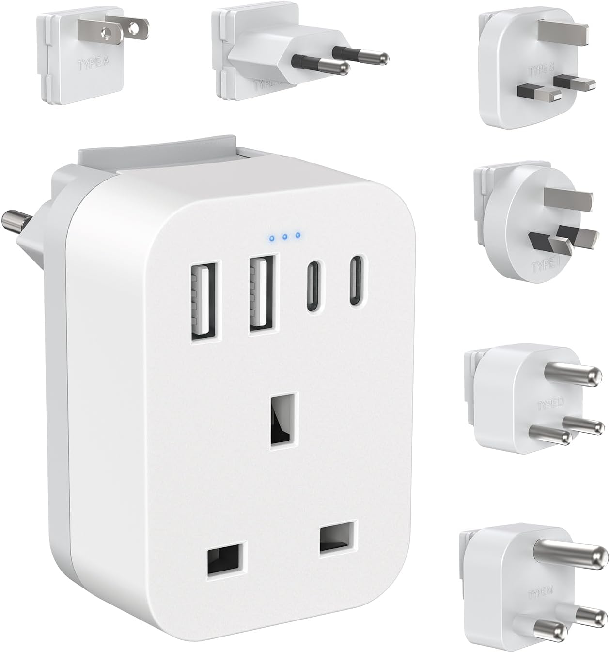 Detalle de UK to Worldwide Travel Adapter Set with 6 removable plugs and 4 USB ports (2 USB-C)