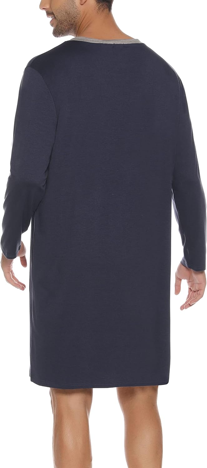 Detalle 2 de Yukiuiny Men's Knee-Length Cotton Pyjama Top – Breathable, Soft Sleepwear for All-Night Comfort