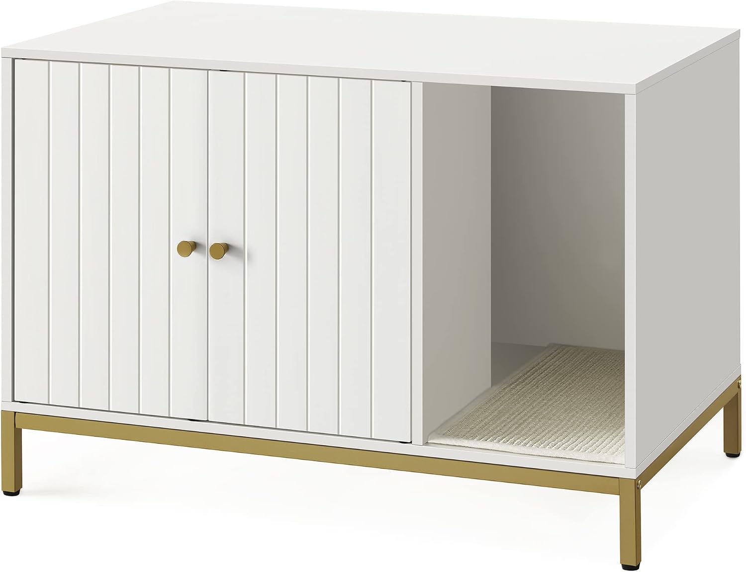 Feandrea Bryan Collection PCL007W01 Cat Litter Box Enclosure, Cloud White and Pale Gold