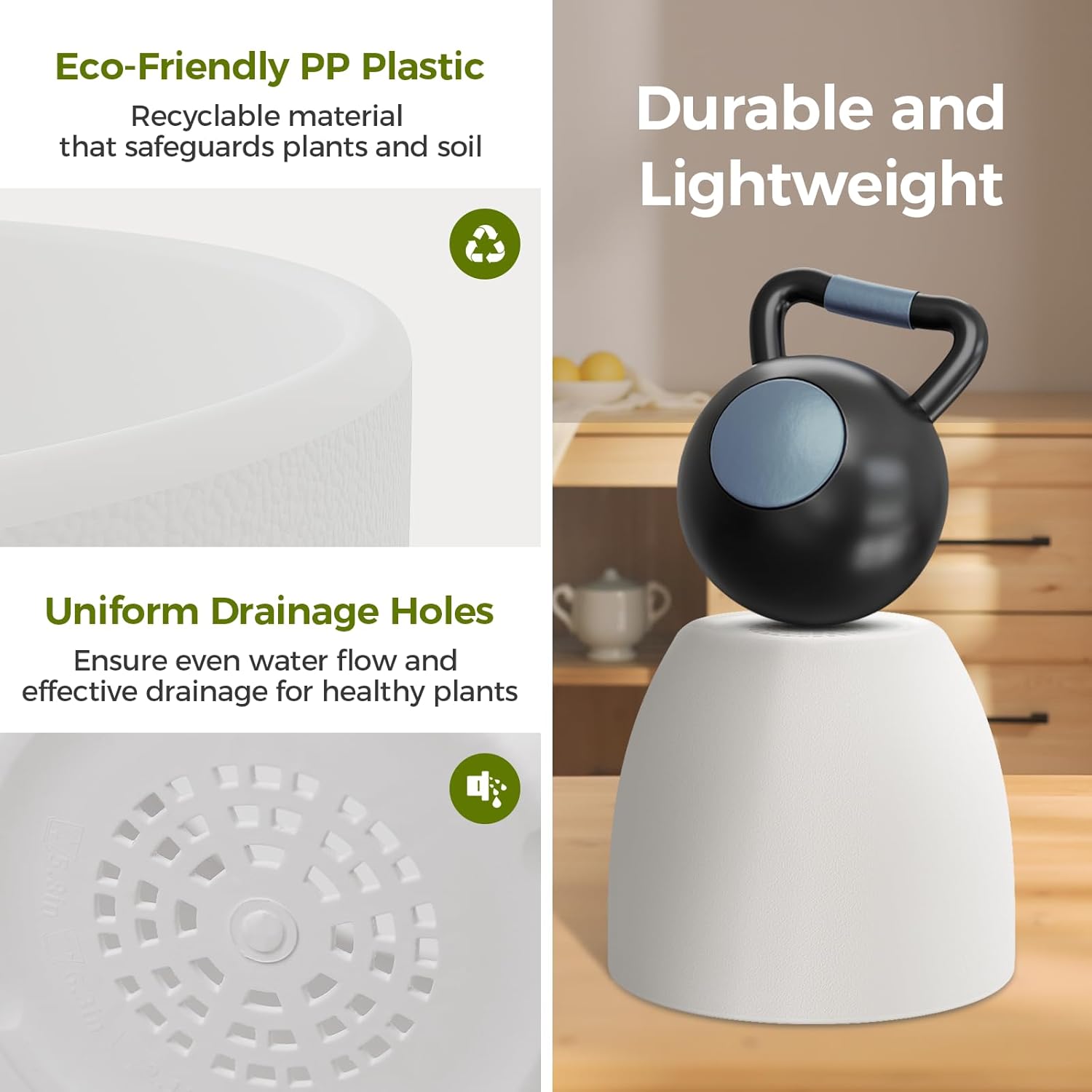 Thumbnail 2 de Bamworld 5 Pack Indoor Plant Pots with Saucers and Drainage Holes (White) – multi-size plastic planters