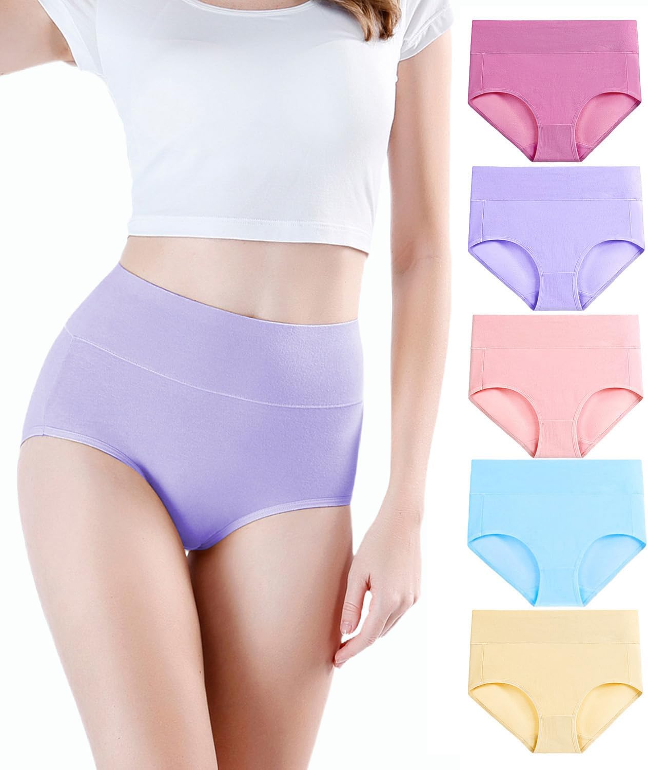Detalle de wirarpa Damen-Unterhosen aus Baumwolle im 5er-Set – High Waist Taillenslip mit weich umschlossenem Bund