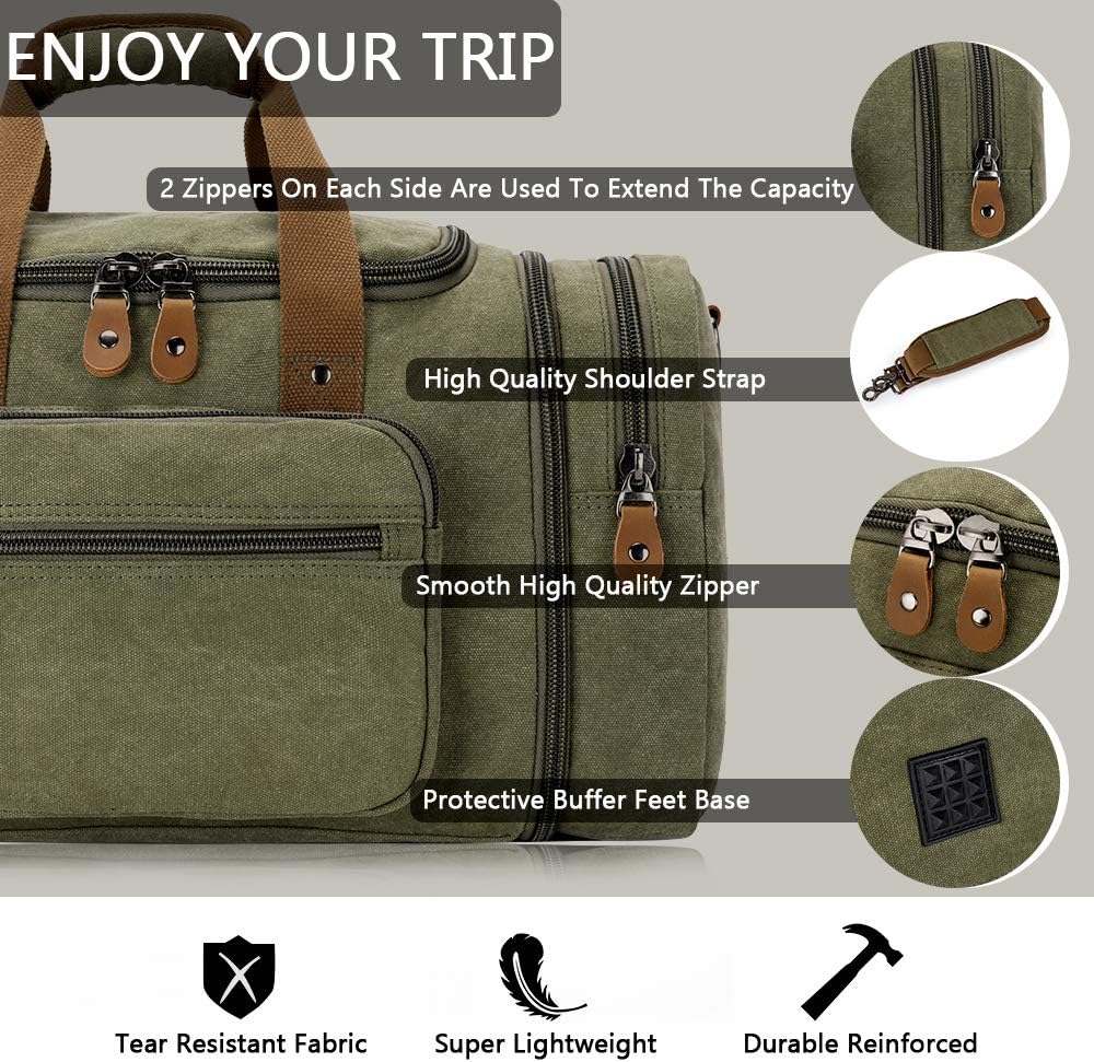Detalle de Gonex Expandable Canvas Holdall 40L/50L – Durable Unisex Weekend Bag with Multi-Pockets