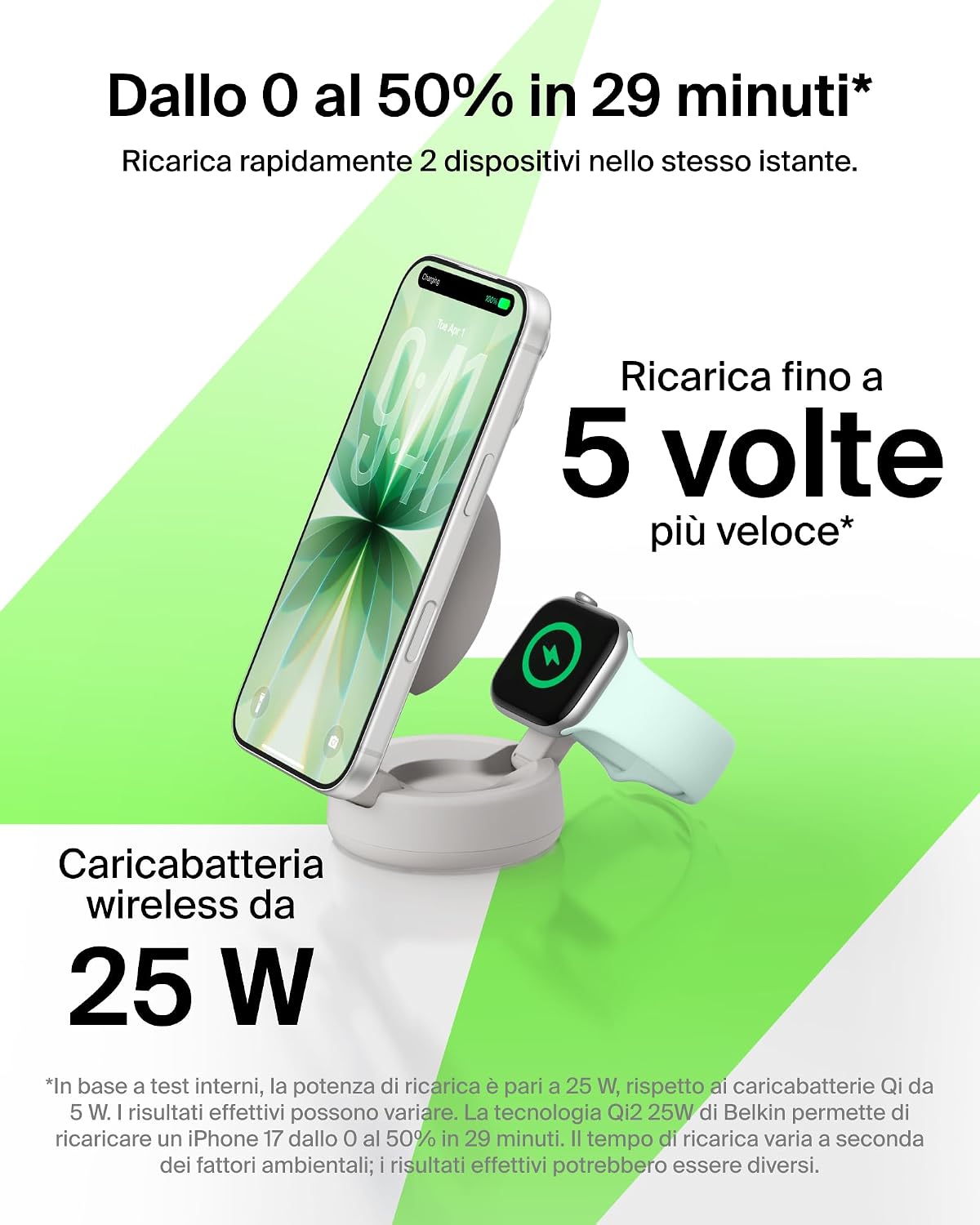Thumbnail 1 de Belkin UltraCharge Pro Caricatore Wireless Magnetico 2 in 1 MagSafe Qi2.2 25W – Stazione di Ricarica per iPhone 17, Apple Watch Series 10