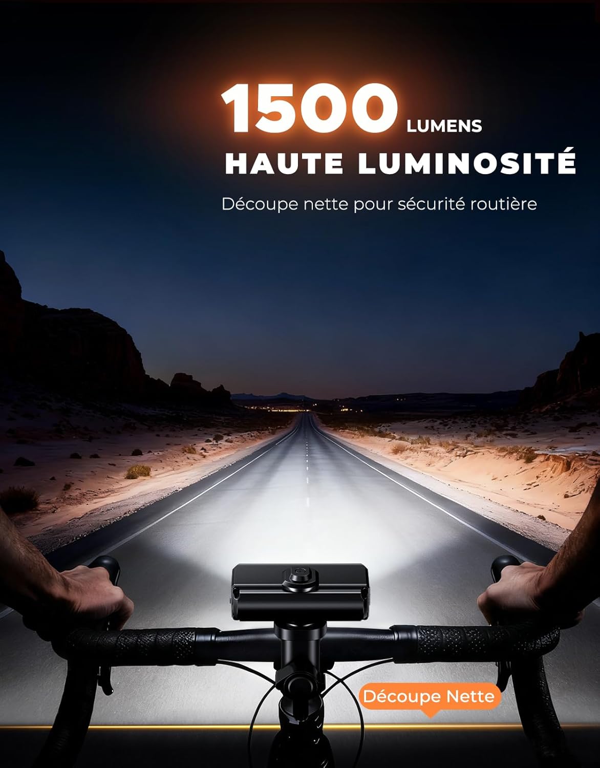 Detalle 2 de EOIWUY Lumière de vélo avant et arrière 1500 lm, 4+5 modes USB Type-C étanche IP65
