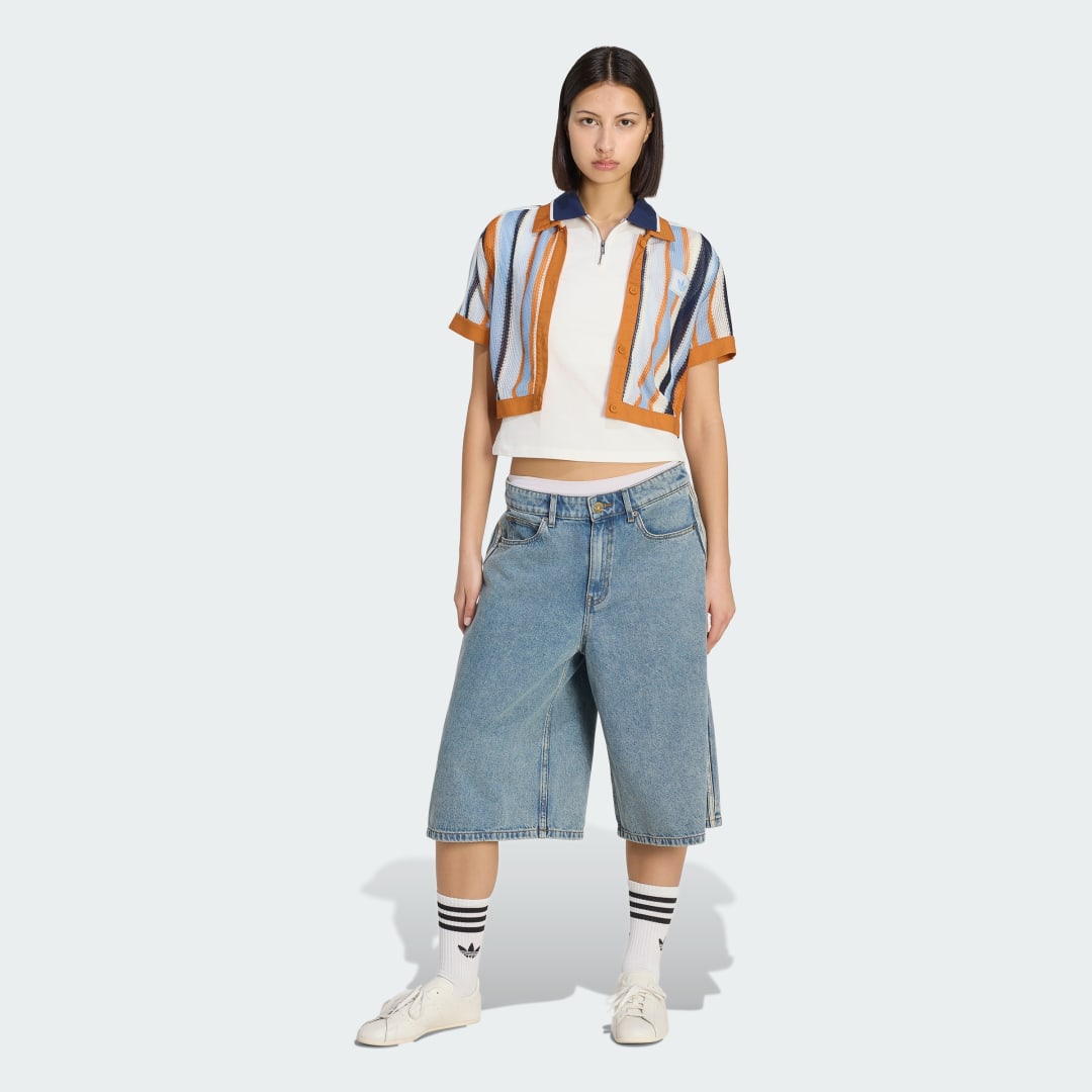 Detalle de POLO Adidas Originals Summer Glow Striped Cropped – naranja