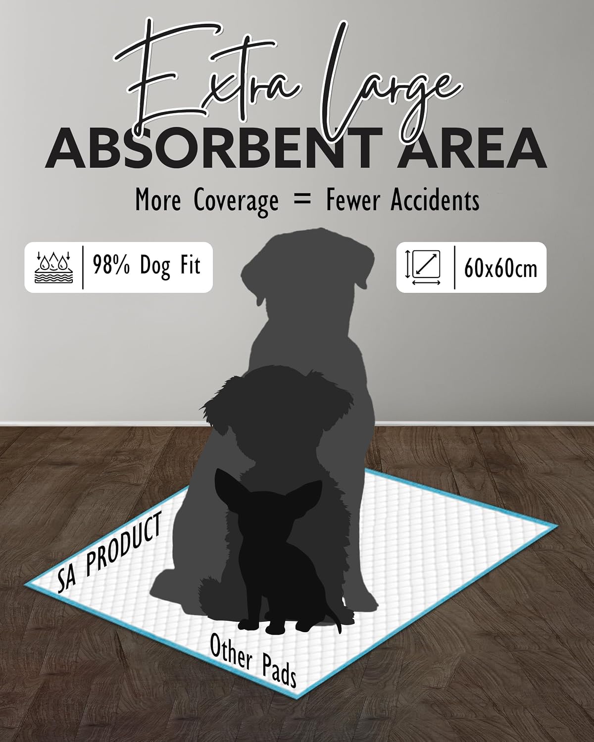Detalle 2 de SA Products Puppy Pads 50 Pack: Large 56 x 56 cm, 5-Layer Leak-Proof Training Pads