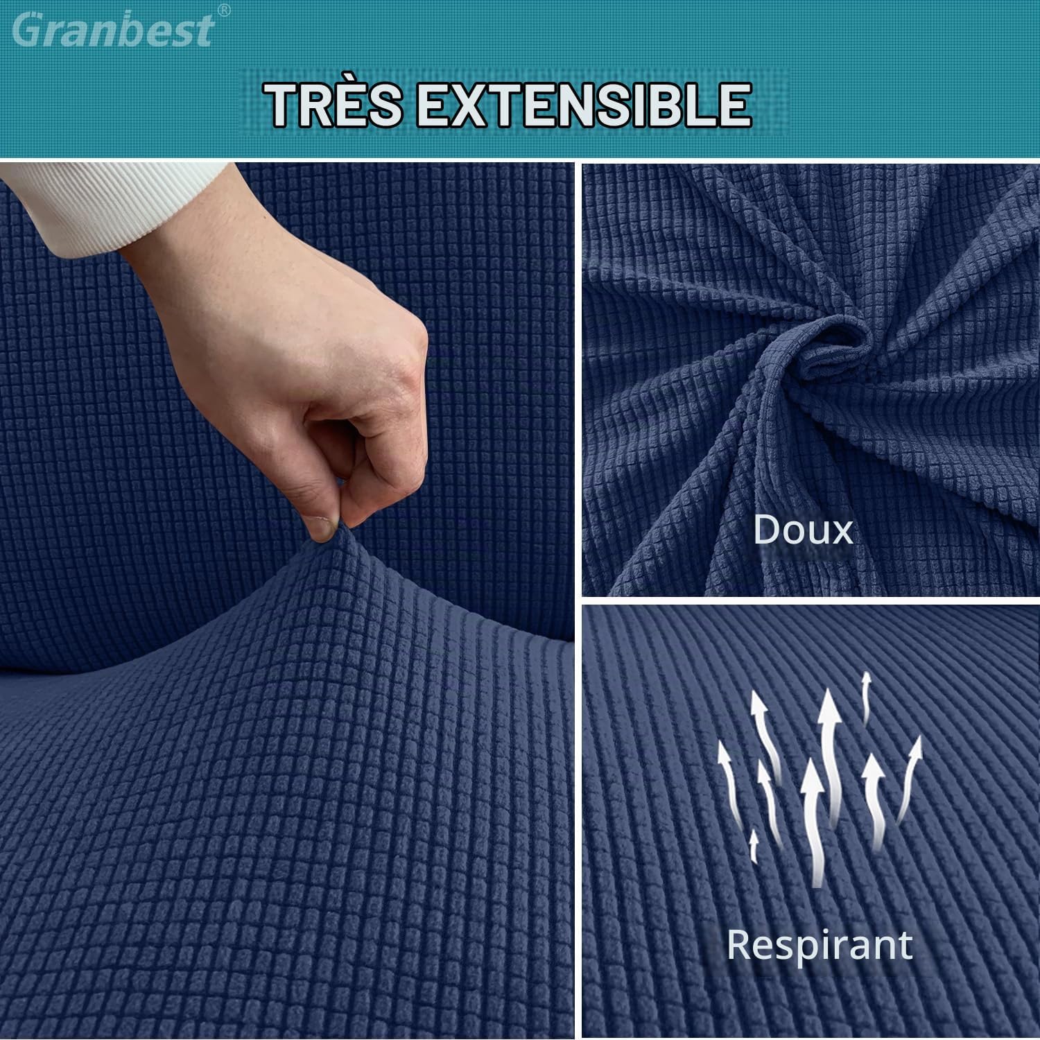 Detalle de Granbest stoelhoezen, set van 4, elastisch en afneembaar, marineblauw