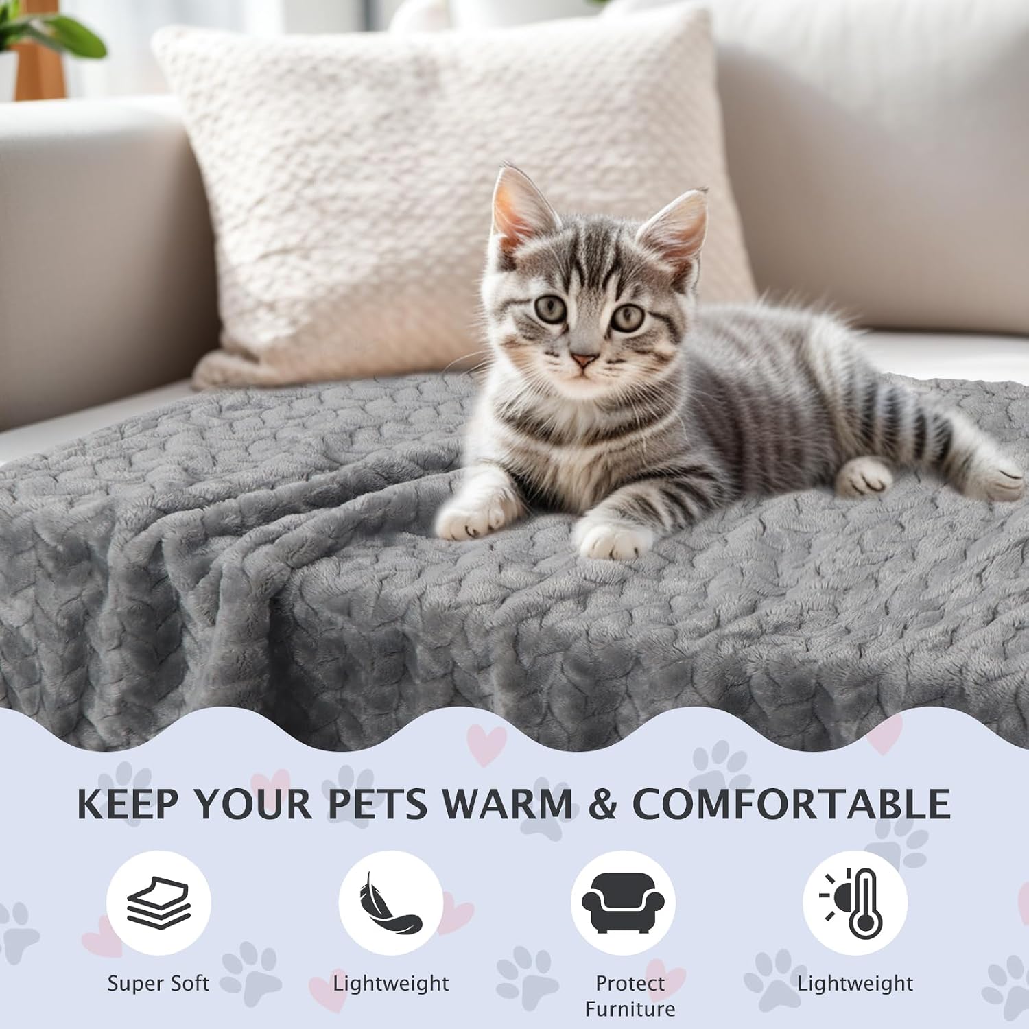 Detalle 2 de BVAGSS 6er Set kleine kuschelige Hundedecken aus Flanell (60 x 40 cm) – grau mit Wheat-Ohren