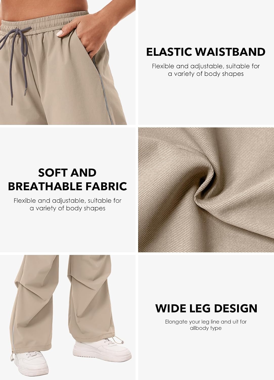 Detalle 2 de Bakyarder Women’s Y2K Parachute Pants, Wide Leg with Adjustable Drawstring Waist