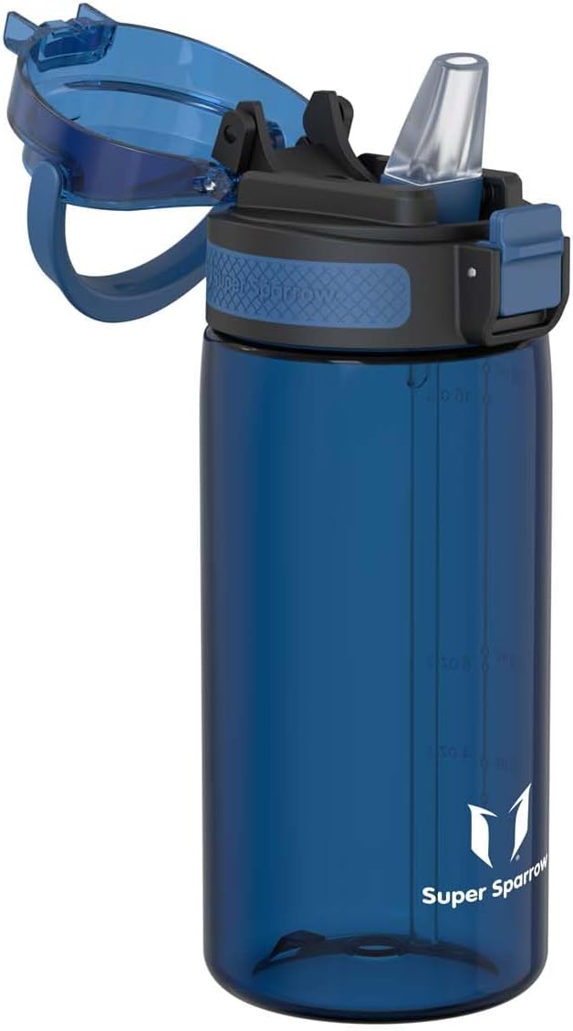 Detalle de Super Sparrow ZM-ELP ストロー付き水筒 500ml Tritan製・BPAフリー・漏れ防止