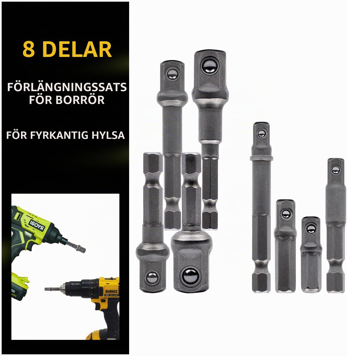 Detalle de AMZSKU 8-delat hylsadapterset för borrmaskin, 1/4, 3/8 och 1/2 tum