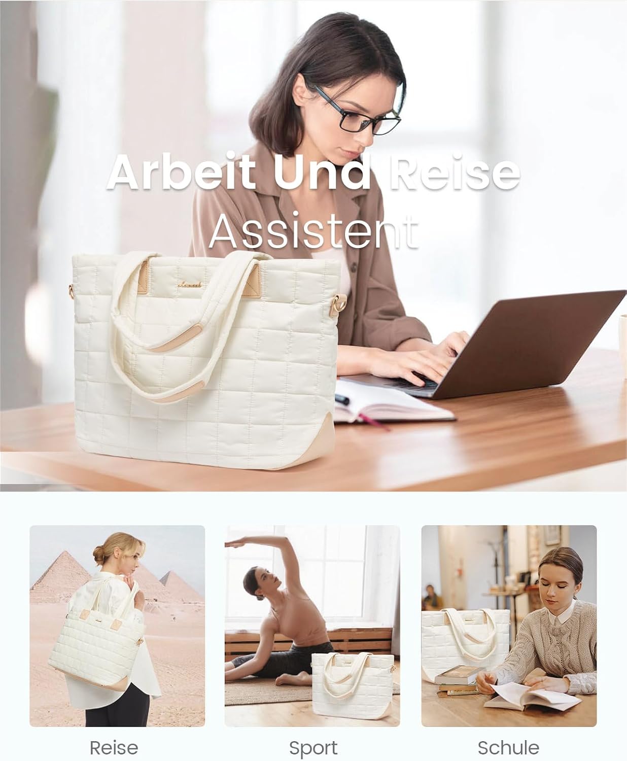 Thumbnail 1 de LOVEVOOK Laptop Handtasche Groß 15,6 Zoll Beige
