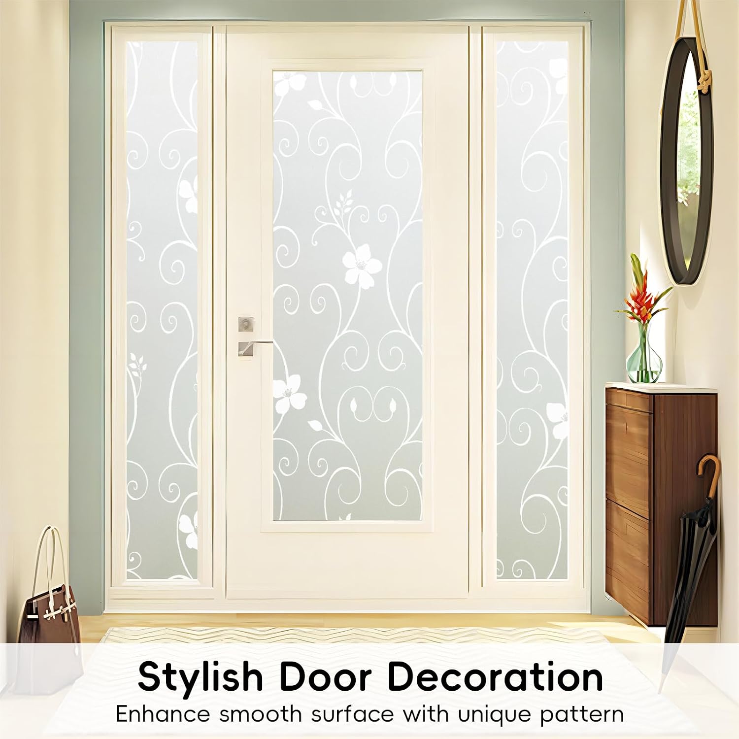 Detalle 2 de DUOFIRE DP014W-3680 White Flower Window Privacy Film, Static Cling, 90 x 200 cm