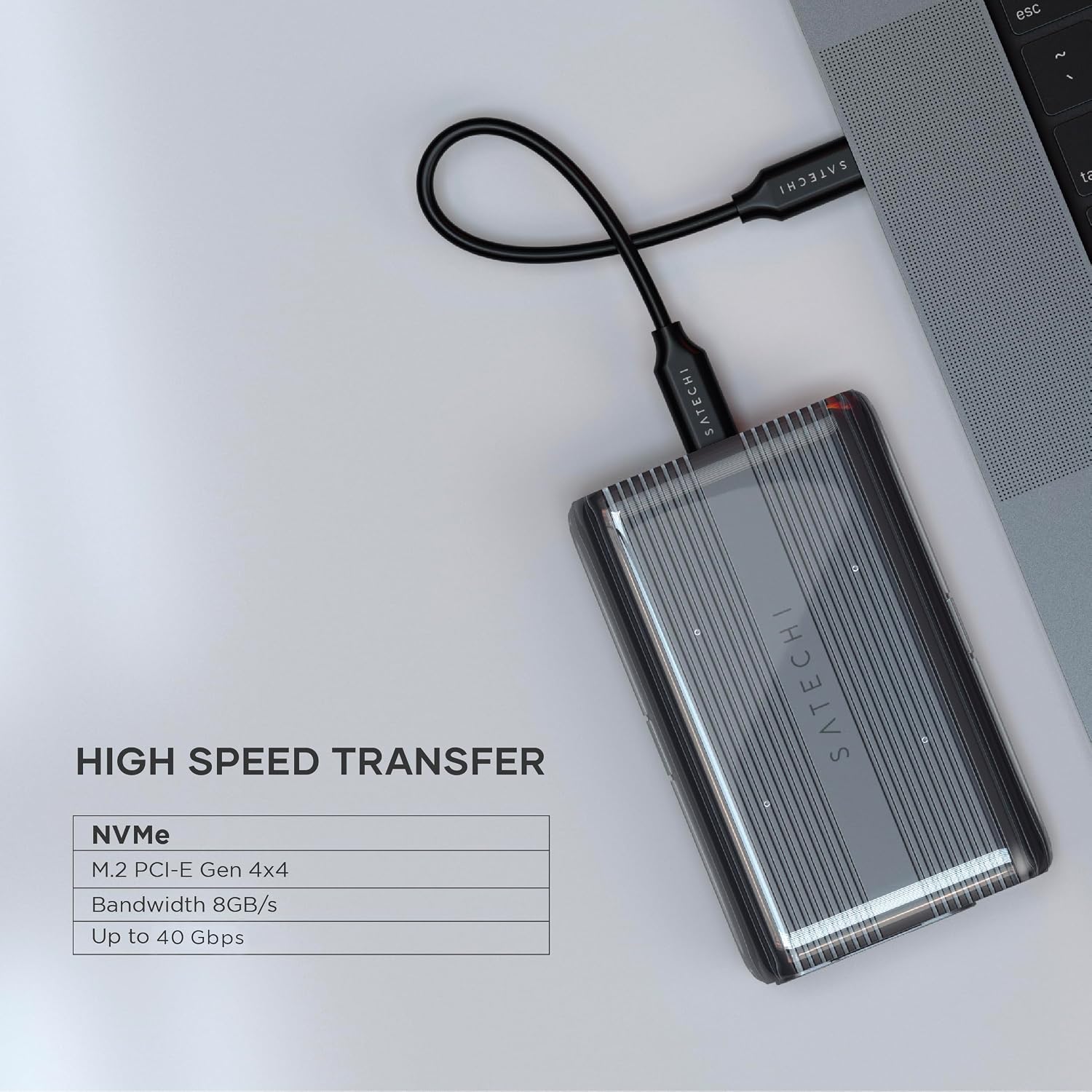 Detalle 2 de SATECHI Custodia SSD M.2 NVMe Pro USB4 40Gbps con dissipatore termico (compatibile 2280/2260/2242/2230, SSD non incluso)
