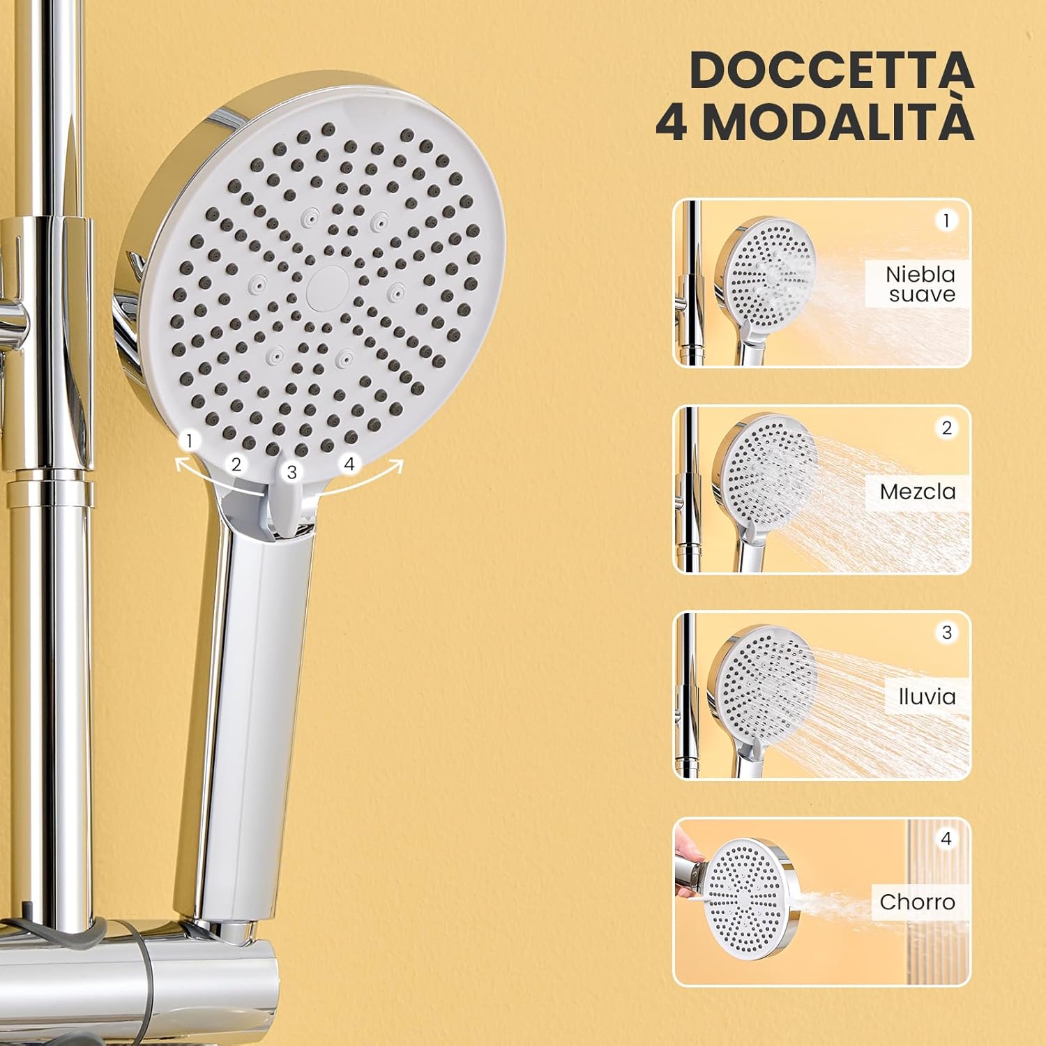 Detalle de Auralum Colonna Doccia con Mensola, Soffione Rotondo 25 cm e Doccetta, Altezza 72–110 cm, Colonna Doccia senza Miscelatore, Cromo
