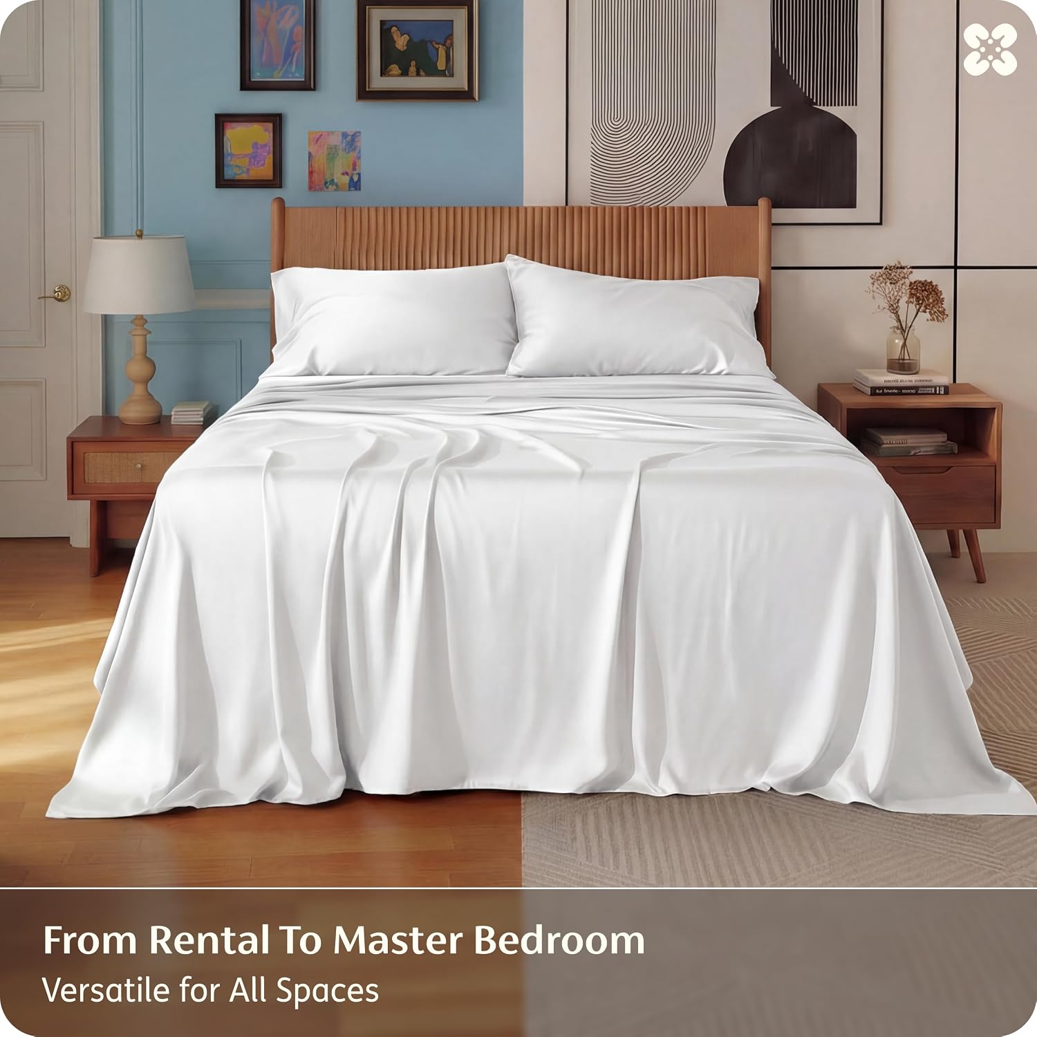Thumbnail 3 de Bedsure King Bamboo Rayon Sheet Set, White, 4-Piece with Deep-Pocket Fitted Sheet
