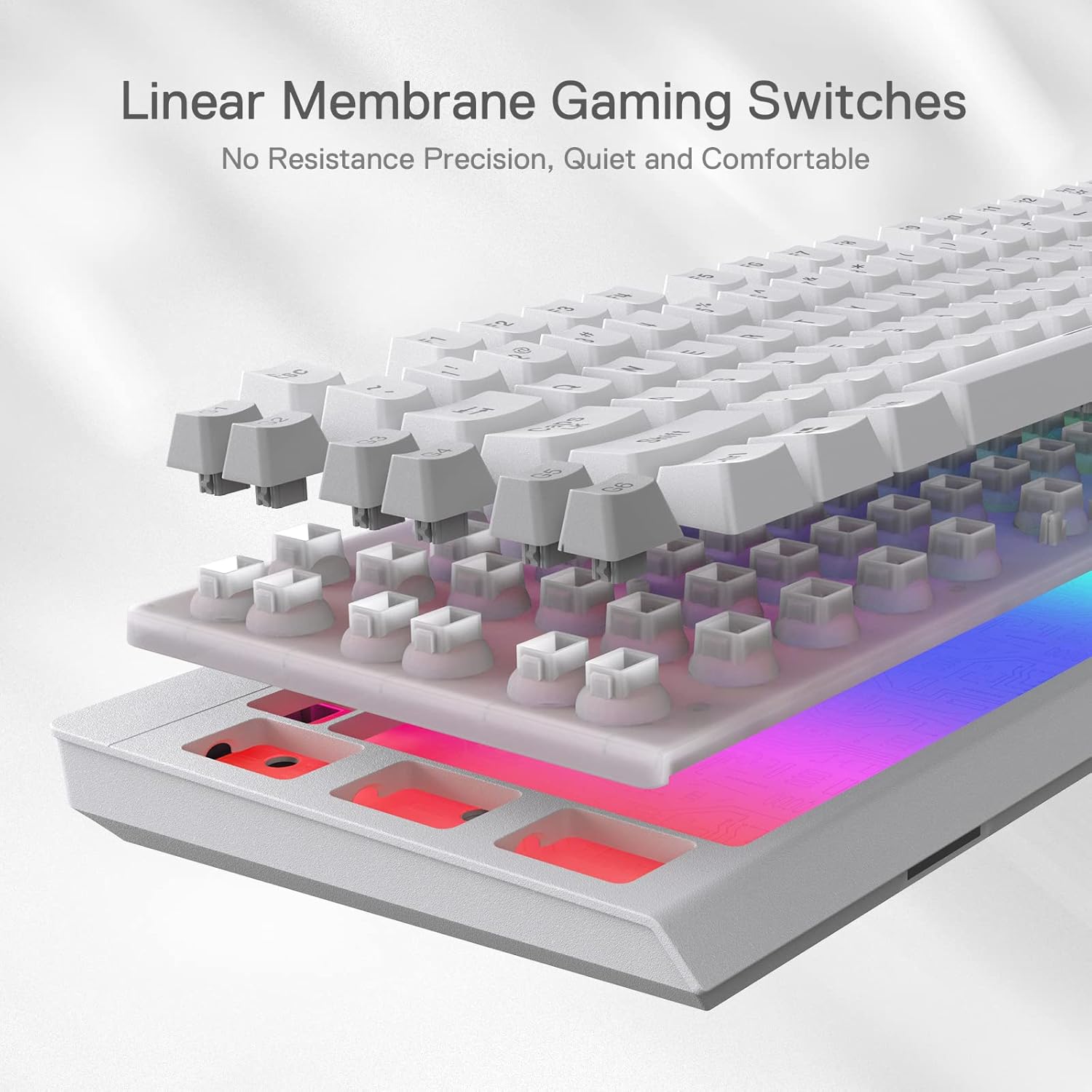 Detalle de Redragon K512 Shiva US-Layout weiße Membran-Gaming-Tastatur – RGB, Makros & abnehmbare Handballenauflage
