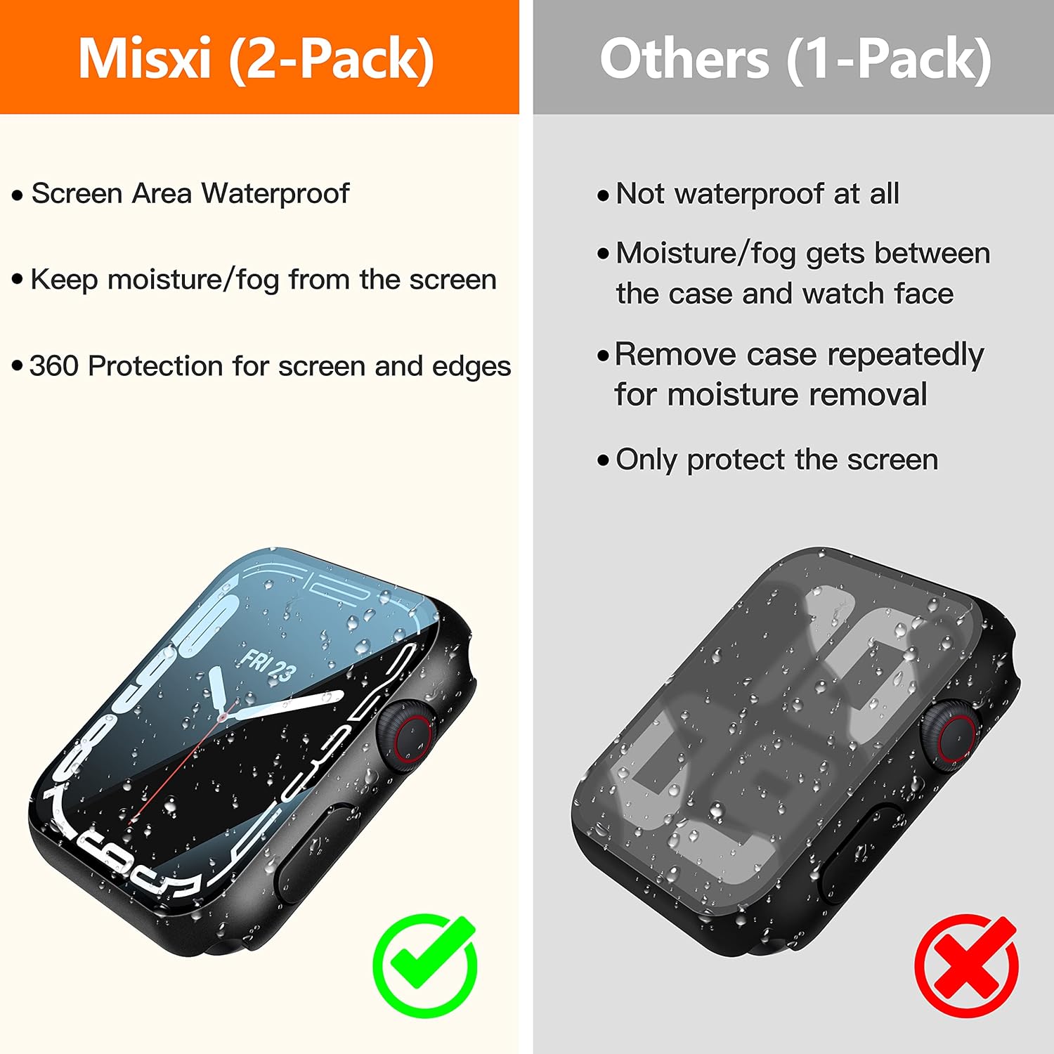 Thumbnail 1 de Misxi 2-Pack Waterproof Hard Case with Tempered Glass for Apple Watch 9/8/7 45mm