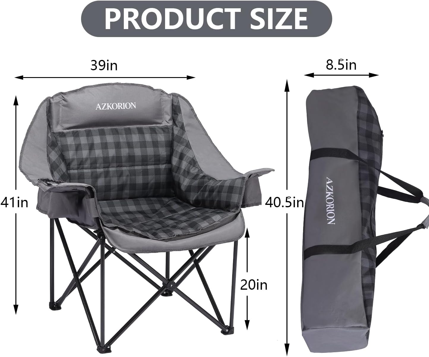 Detalle de AZKORION 2-Pack Oversized Camping Chairs, Padded Oxford Fabric, 500 lb Capacity