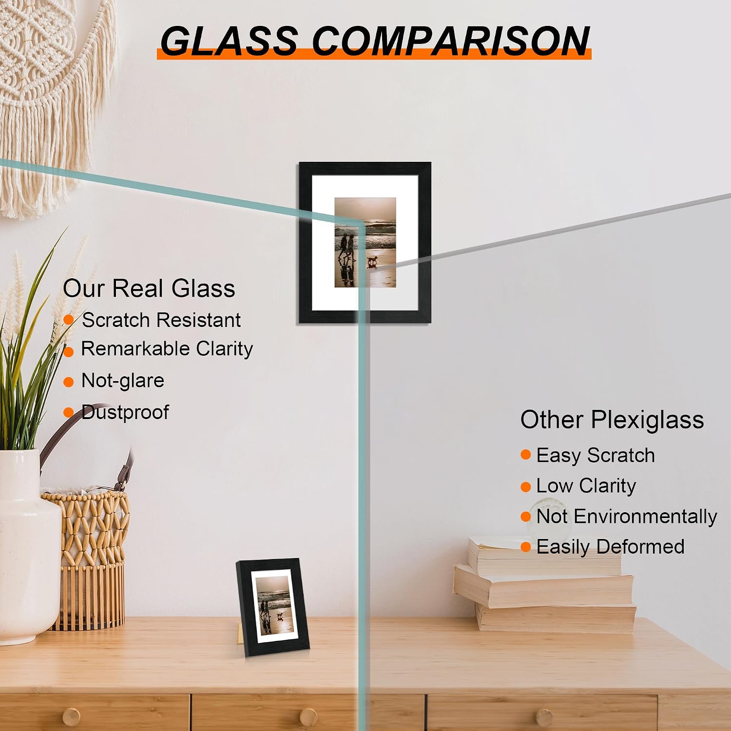Detalle de THKRLOF 8x10 Picture Frame, Black MDF Wood with Real Glass