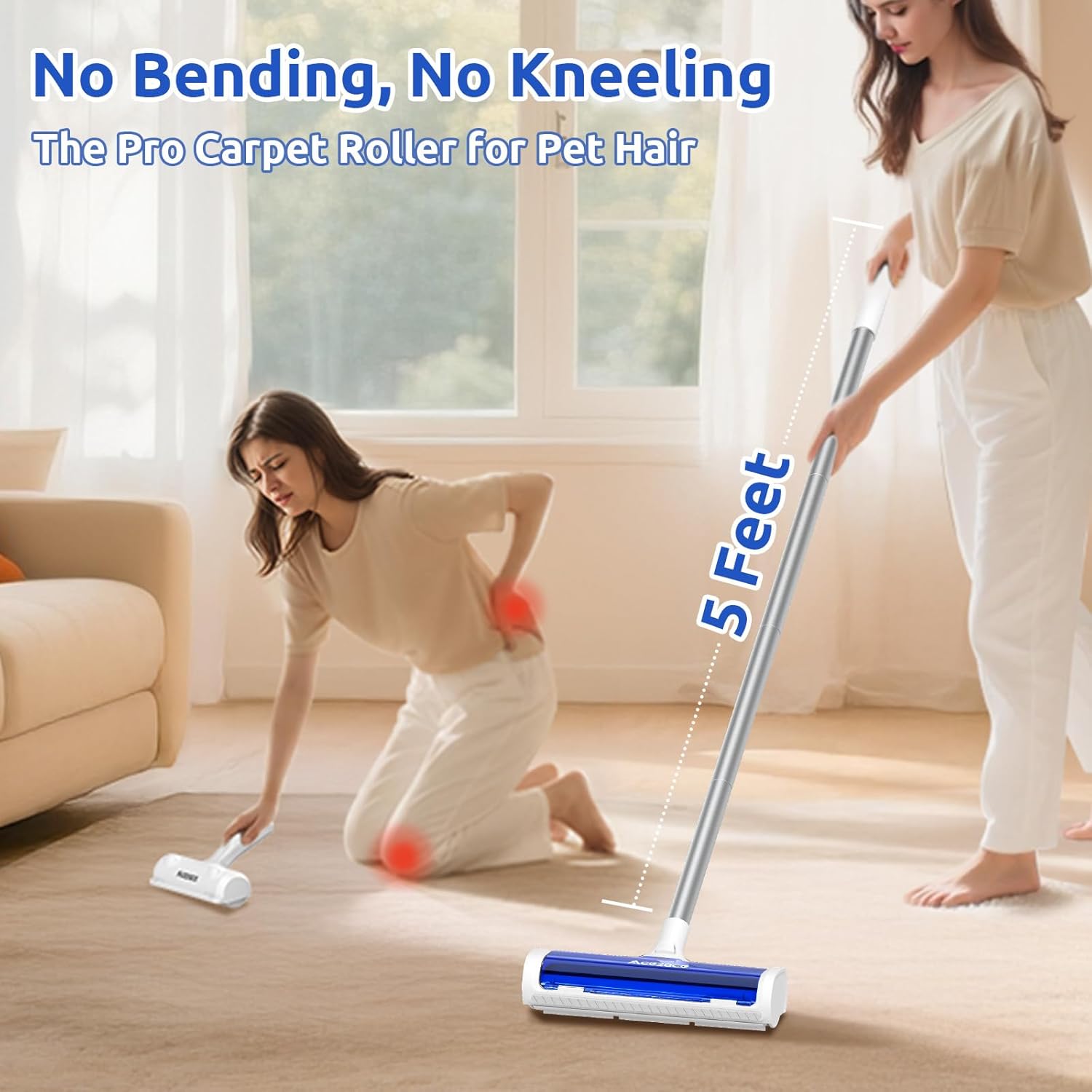 Detalle de ACE2ACE Carpet Roller for Pet Hair, Reusable with Adjustable 1.5m Handle