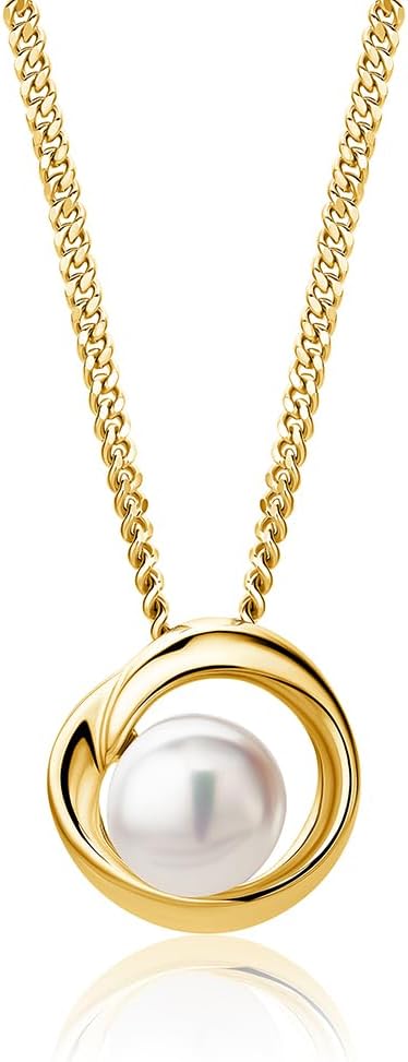 Thumbnail 5 de Miore Collier Femme Argent Sterling 925 avec Perle Blanche – Chaine Panzer 45 cm, hypoallergénique