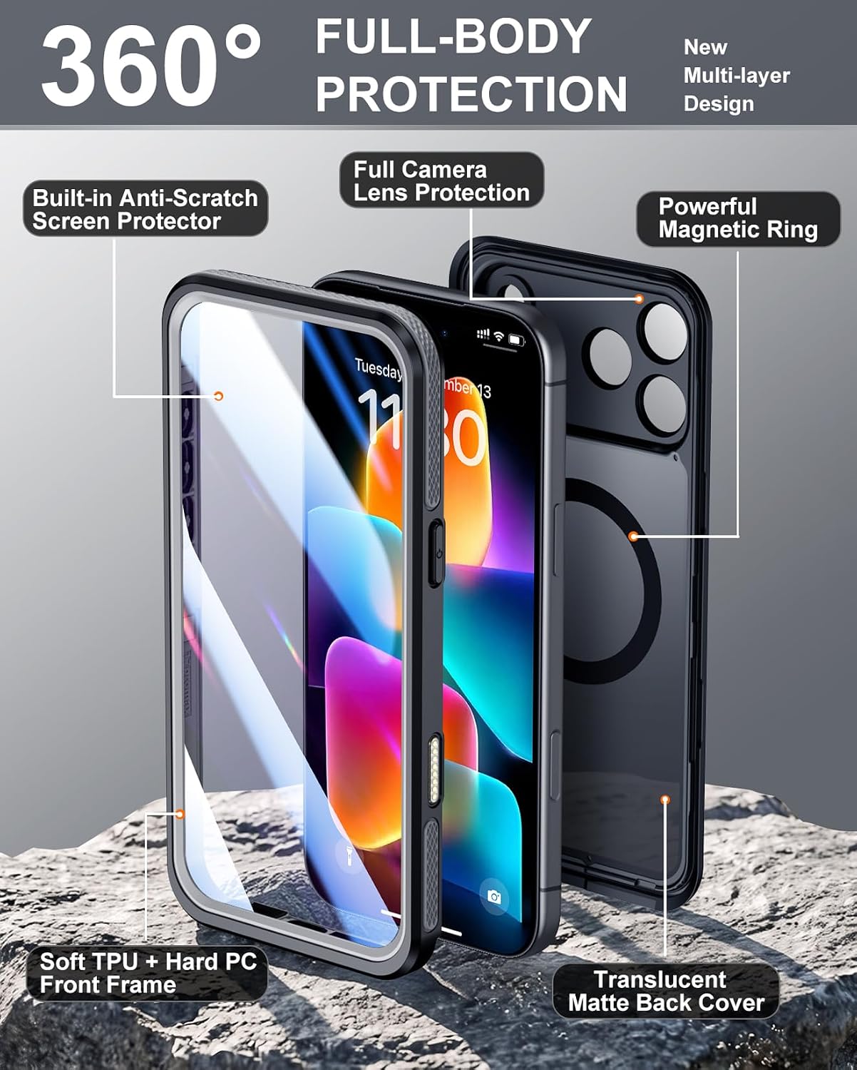 Detalle 1 de Temdan iPhone 18 Pro Max Waterproof Case, IP68, MagSafe Compatible