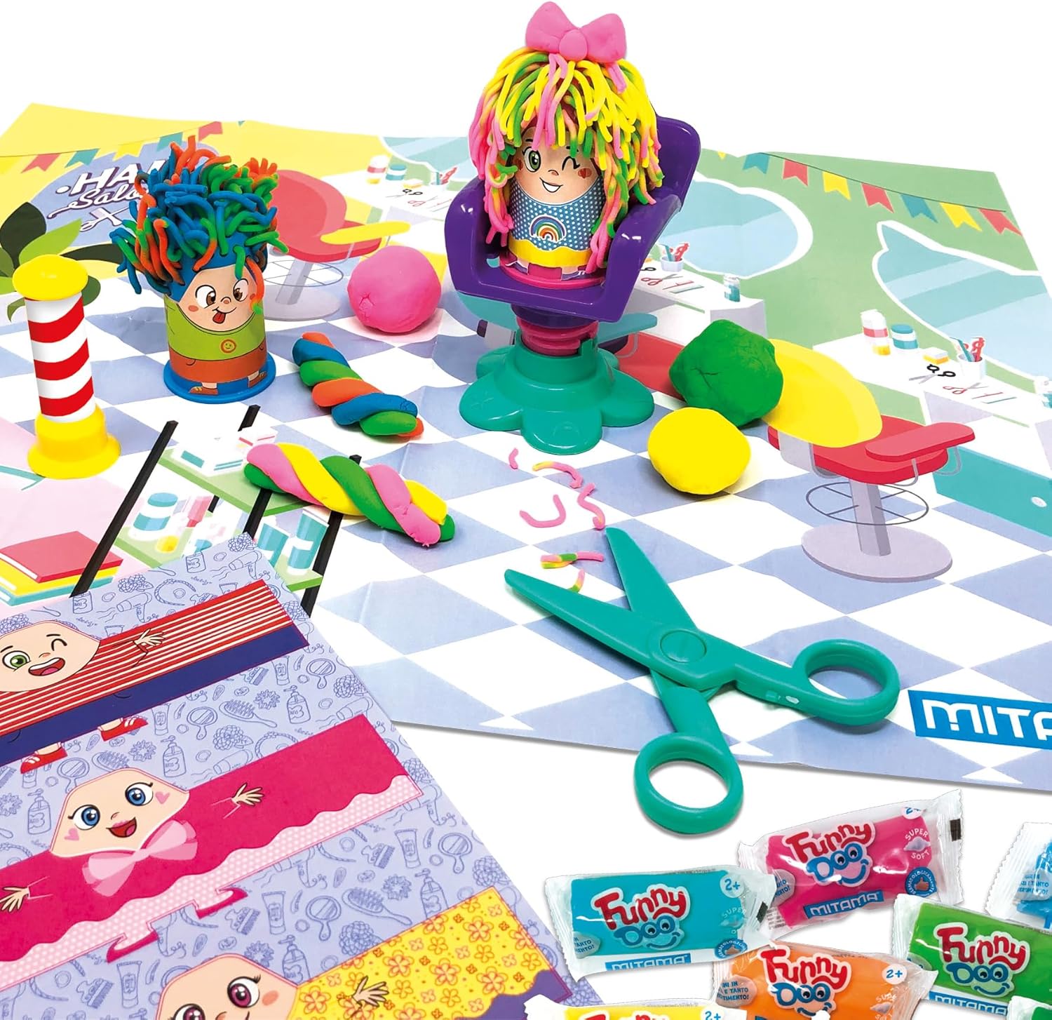 Detalle 1 de Mitama Funny Doo – Kit de Jeu de Coiffeur avec 15 Pots de pâte à modeler et Accessoires