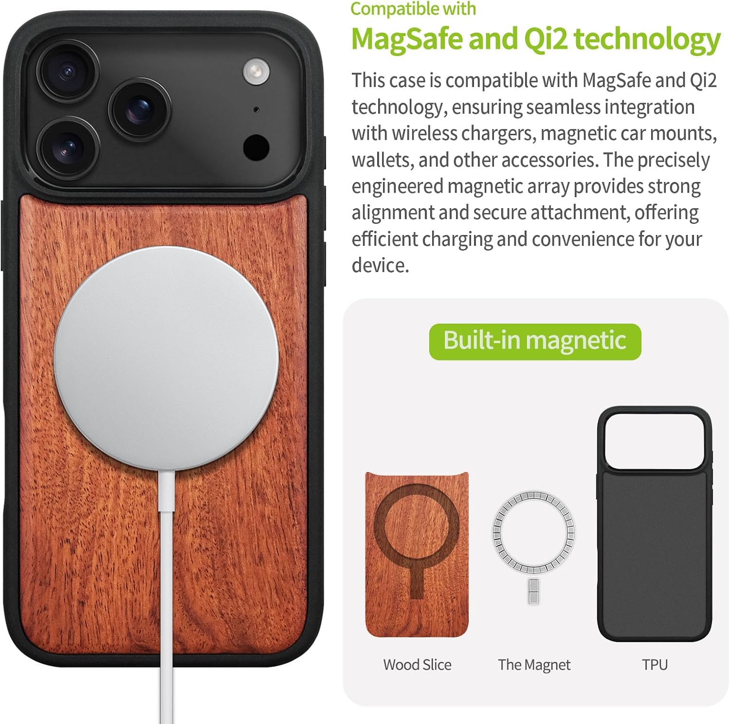 Thumbnail 4 de Carveit Magnetic Wooden Case for iPhone 17 Pro Max (Natural Grain) — Laser-Engraved Wood + Soft TPU Shockproof Cover
