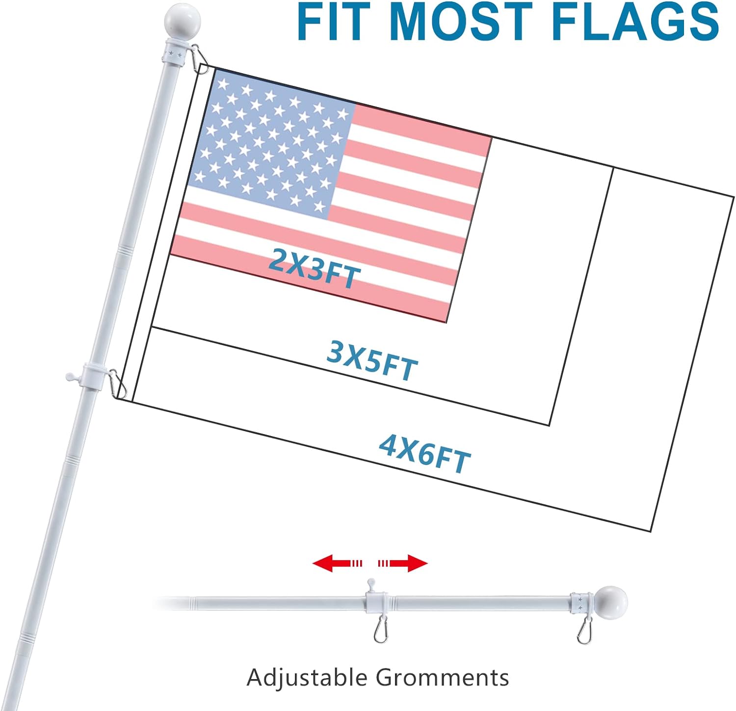 Detalle 2 de cogardenshower 5ft Flagpole Kit, 1-Inch Metal Pole with Two-Angle Mount