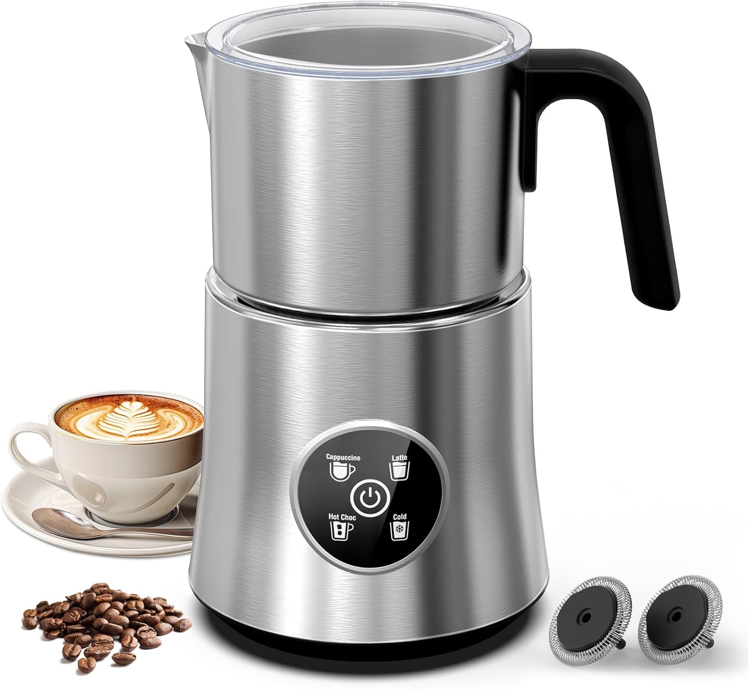 Detalle de Milk Frother and Steamer with Detachable Stainless Steel Jug — 4-in-1 Foam Maker for Hot & Cold Froth