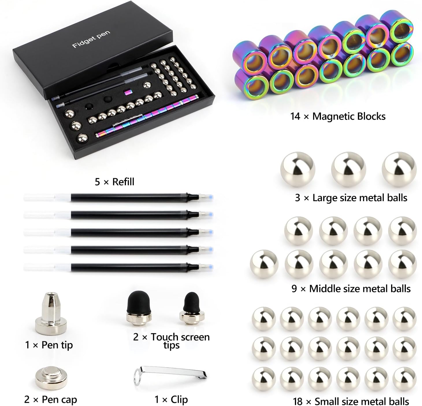 Thumbnail 6 de Big Magnetic Fidget Pen with Gel Ink and Steel Ball Magnets – stress-relief desk gadget gift for teens and adults