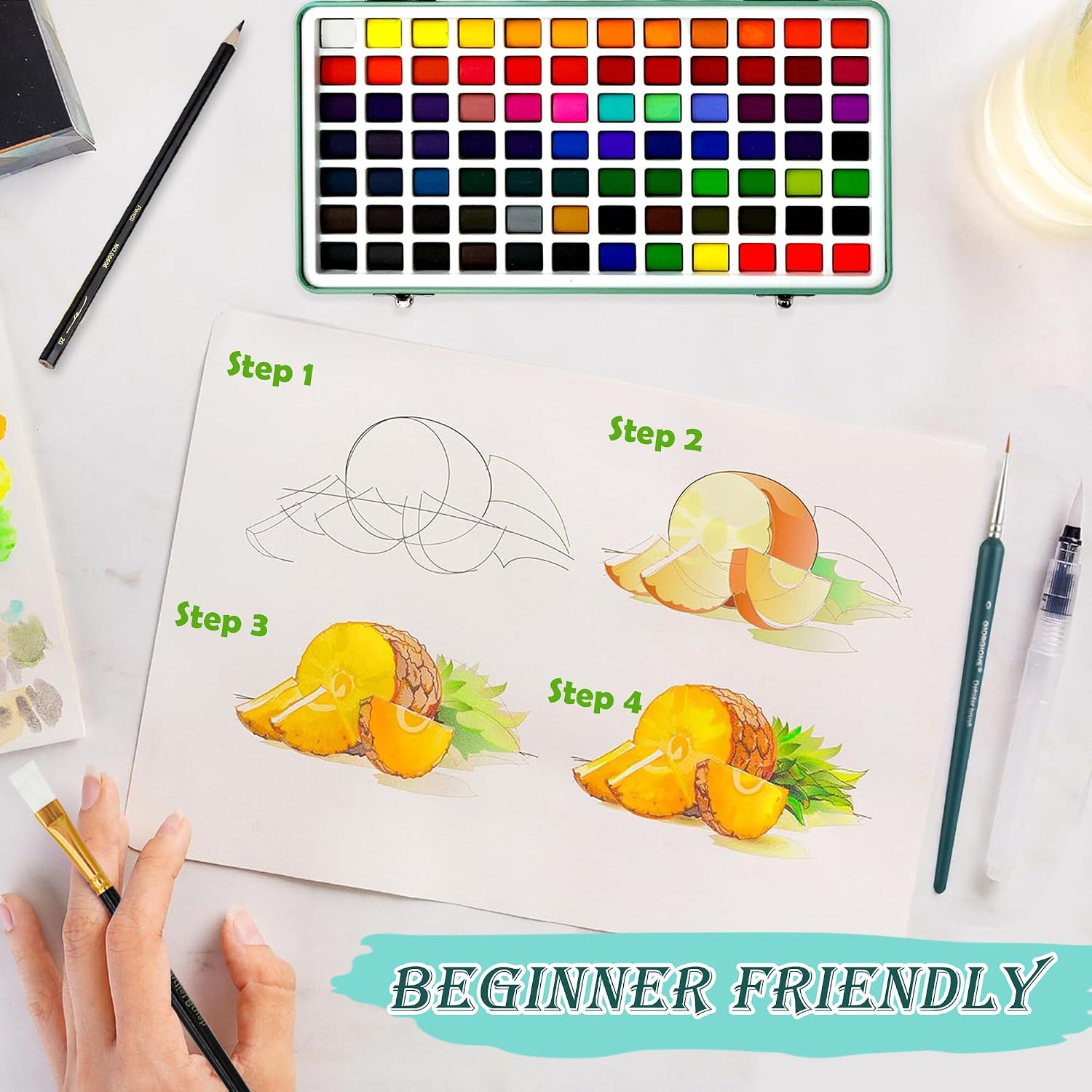 Detalle de Kebuye Watercolour Paint Set 168 Colour – Portable Studio for All Levels