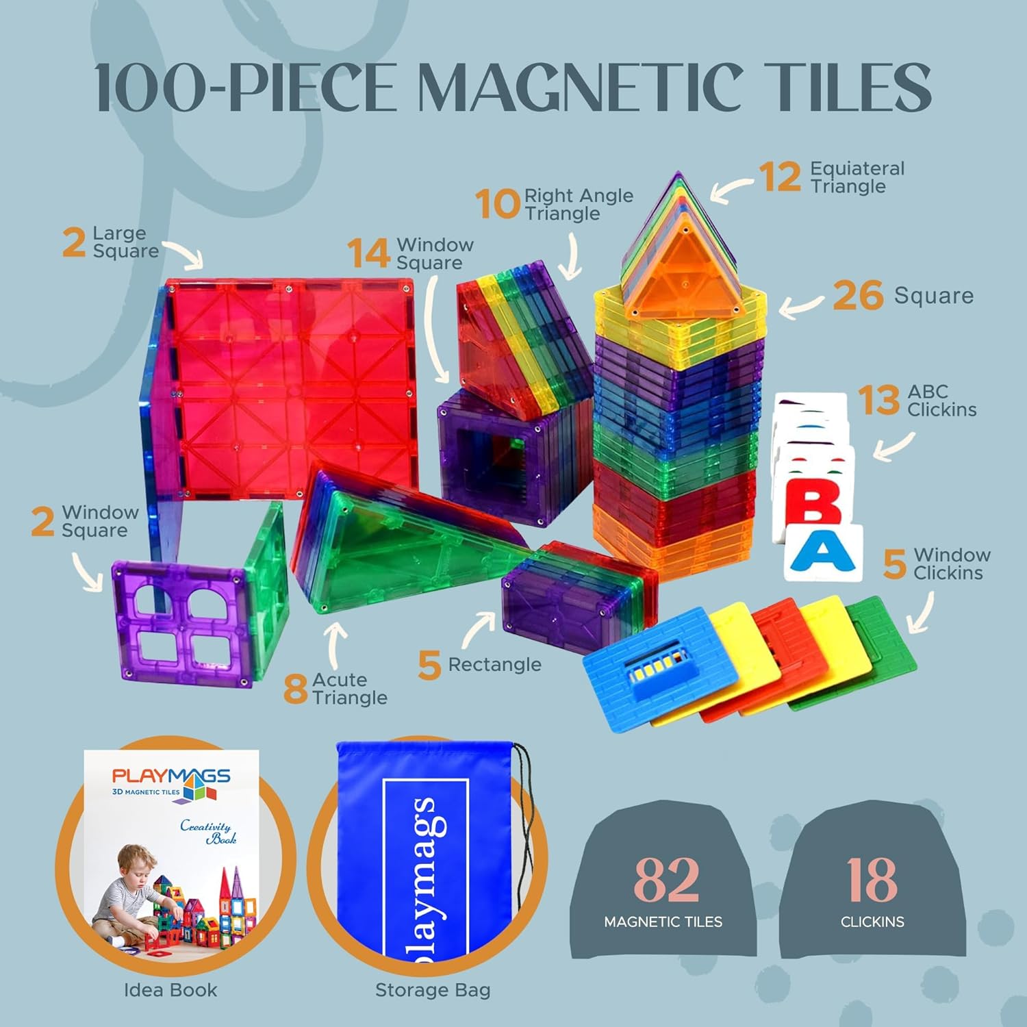 Thumbnail 1 de Playmags 100 Piezas bloques magnéticos 82 imanes