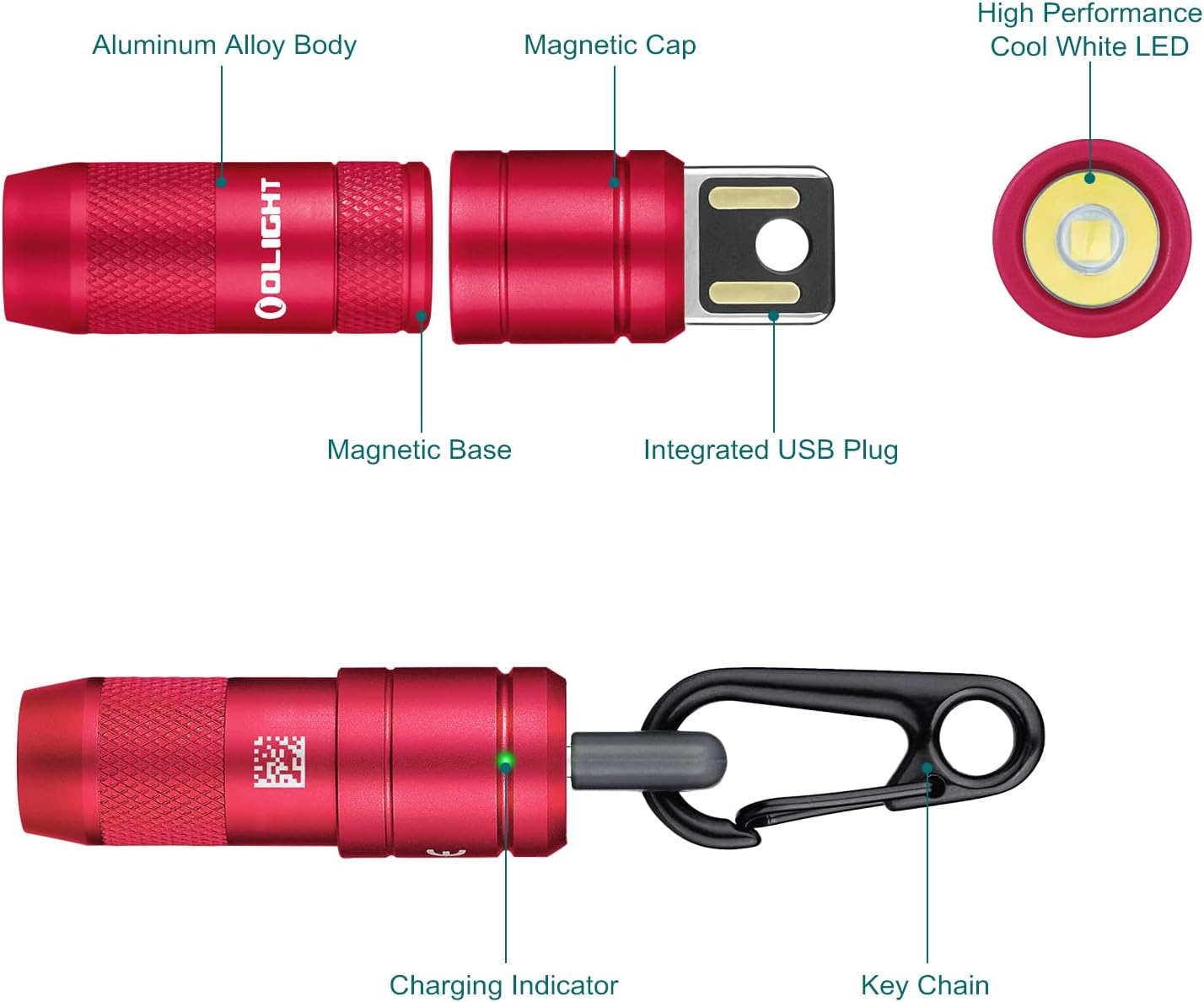 Detalle de OLIGHT iMini 2 Keychain Light (50 lumens) – rechargeable mini torch with magnetic base and integrated USB charging