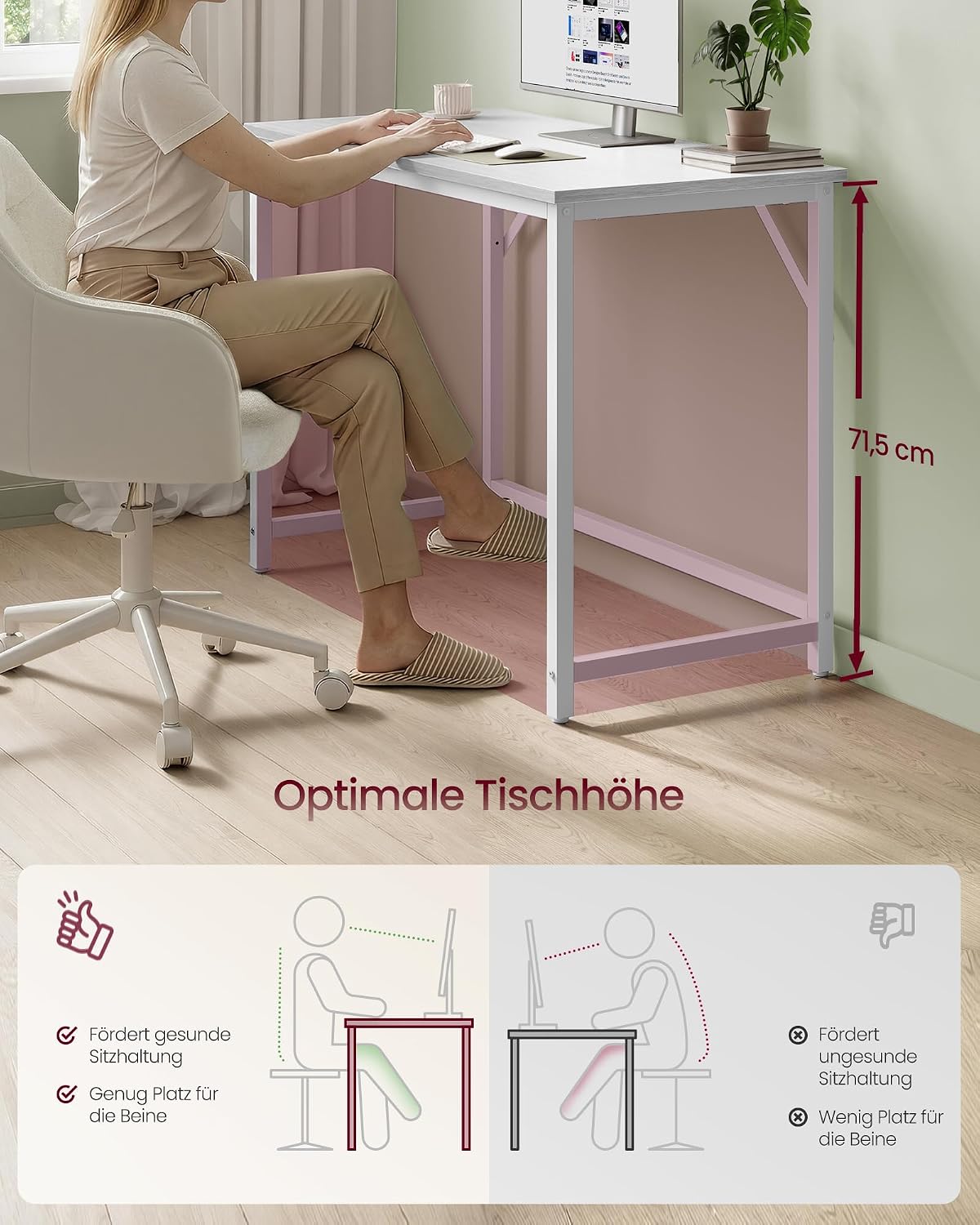 Thumbnail 2 de VASAGLE Computertisch LWD041W44V1, 100 x 50 x 76 cm (ahornweiß/wolkenweiß) – für Arbeitszimmer & Zuhause