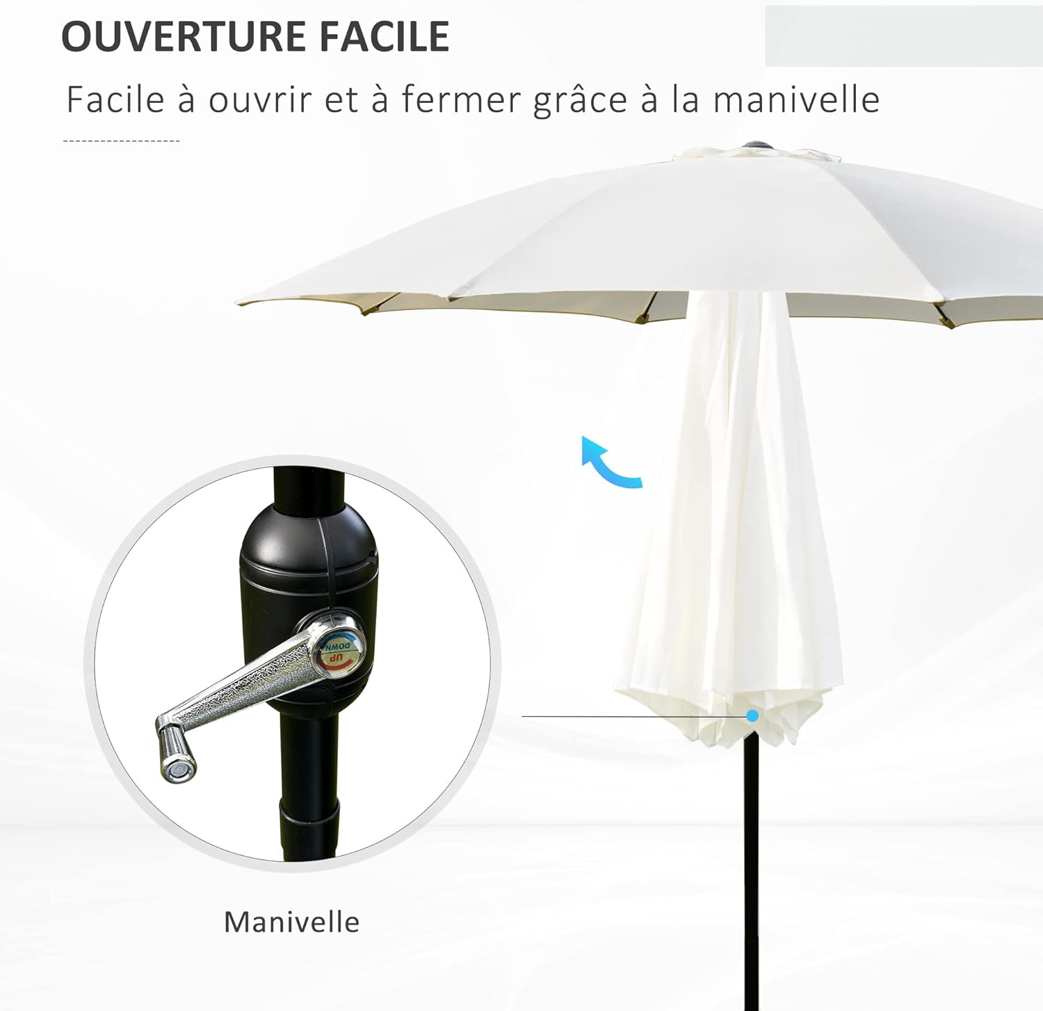 Thumbnail 2 de Outsunny Parasol de jardin inclinable Ø2,65 m - crème, cadre aluminium et fibres de verre