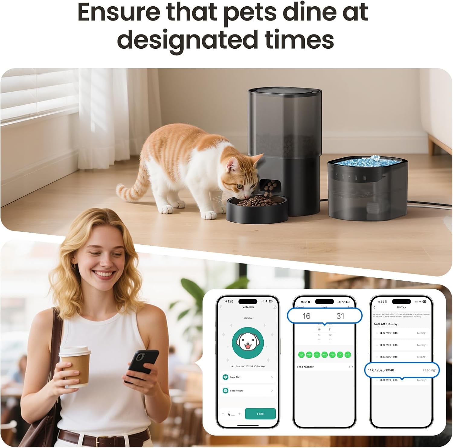 Thumbnail 3 de Evoliq Automatic Cat Feeder and Water Fountain (2-in-1) with Timer, 3L Dry Food & 2.5L Water Tank