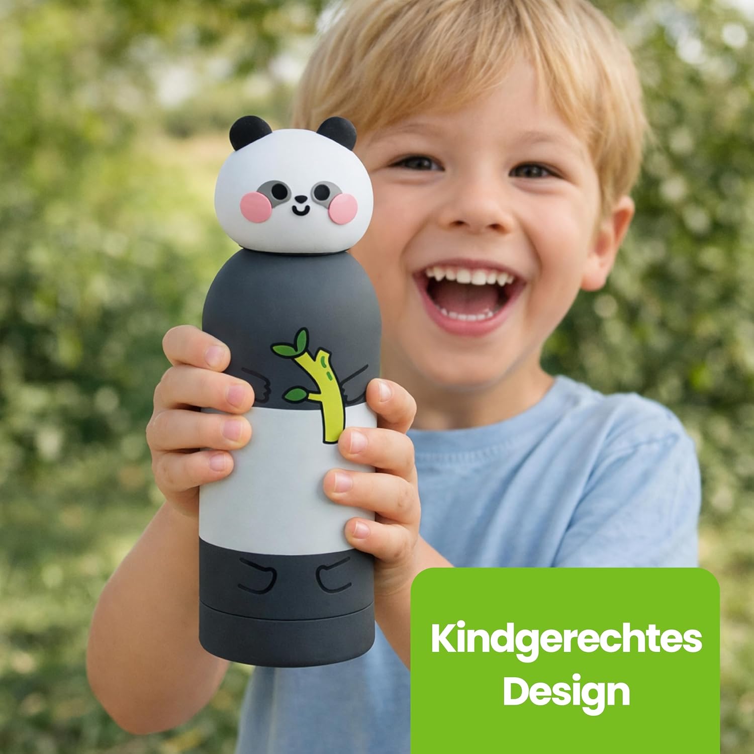 Detalle de Cartomania Thermosflasche aus Edelstahl (350 ml) mit Silikondeckel – panda Design, BPA-frei