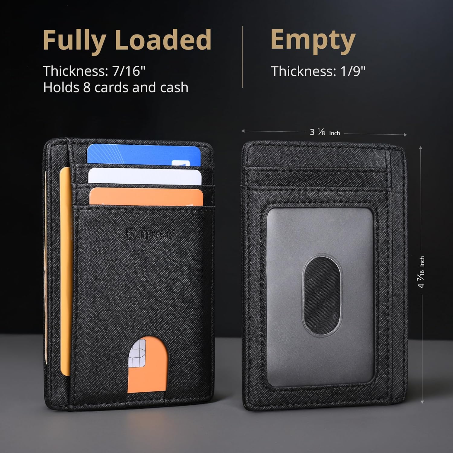 Detalle 1 de Buffway Slim RFID Wallet 3.1×4.4 in 👛
