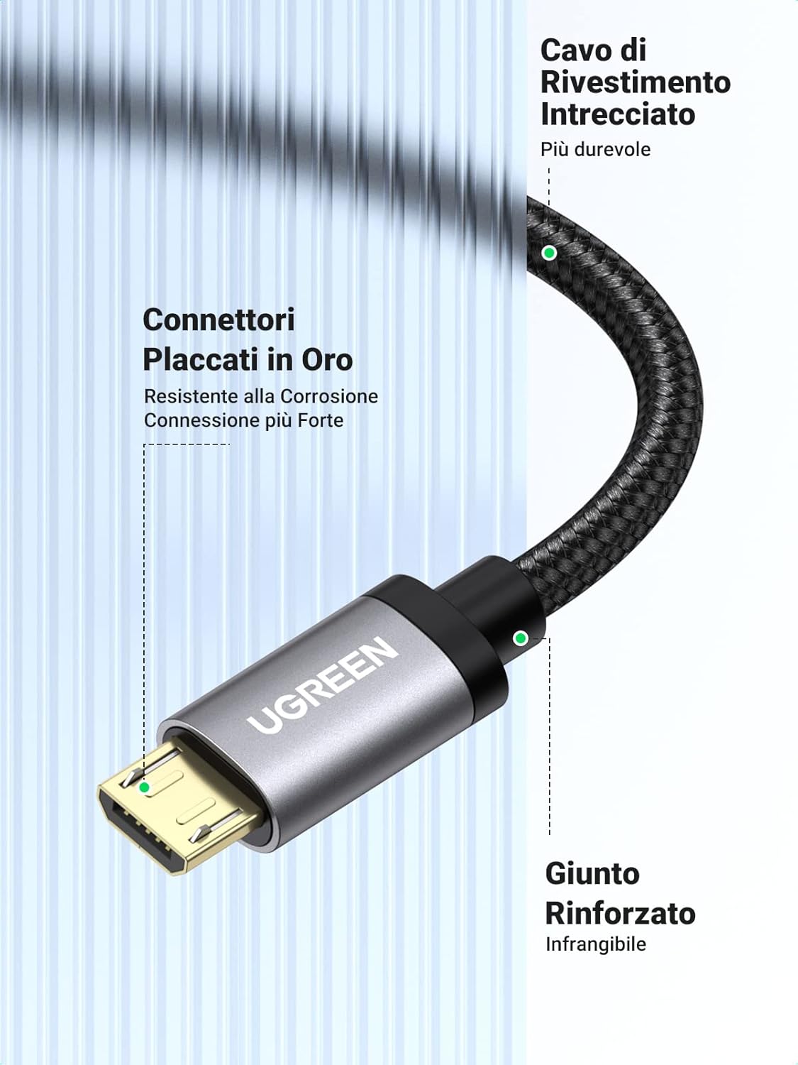 Thumbnail 6 de UGREEN Cavo Micro USB Ricarica Rapida 2.4A Nylon