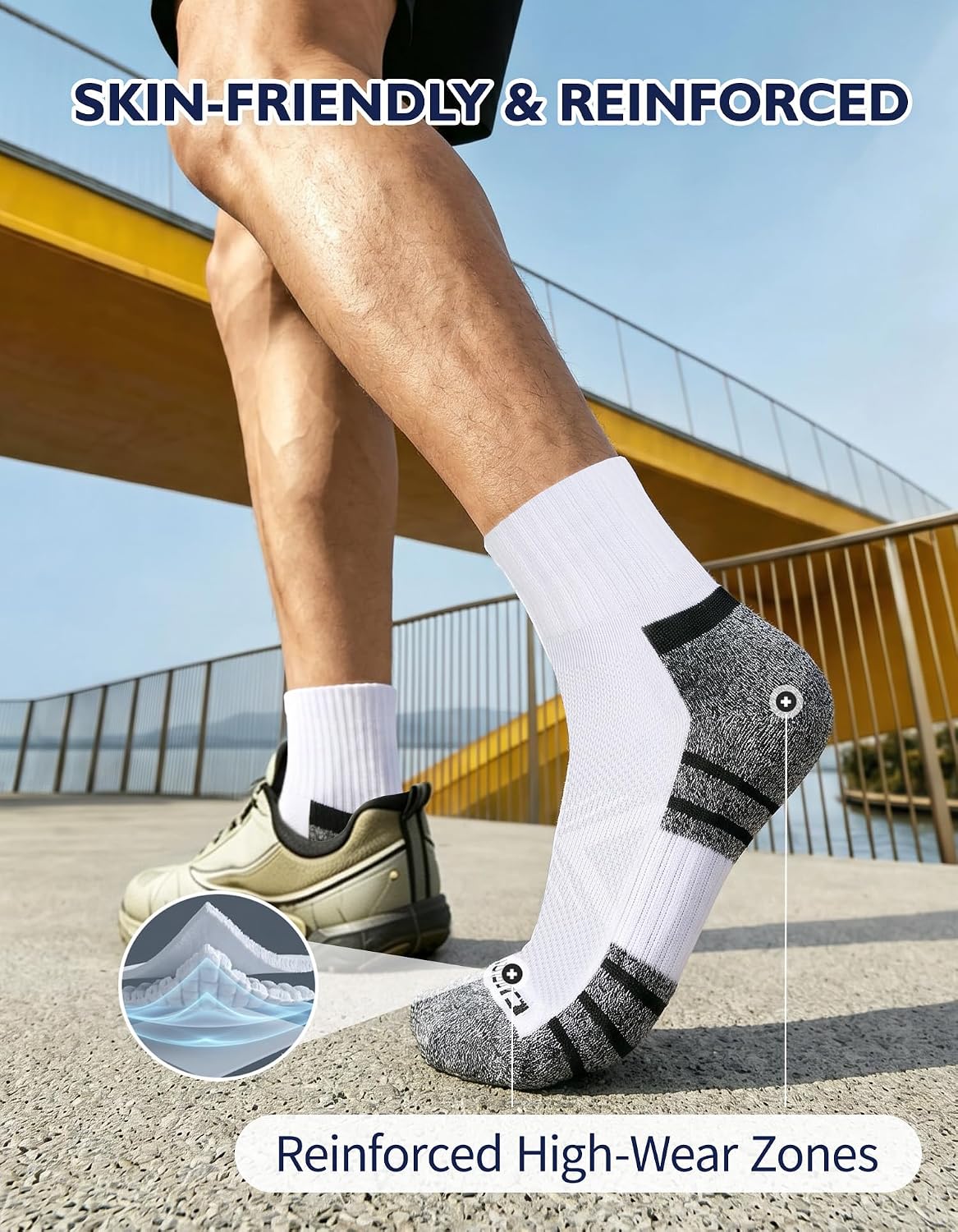 Detalle de CLOSEMATE Mens Sports Quarter Ankle Socks (6 Pairs) – anti-blister cushioned trainer socks